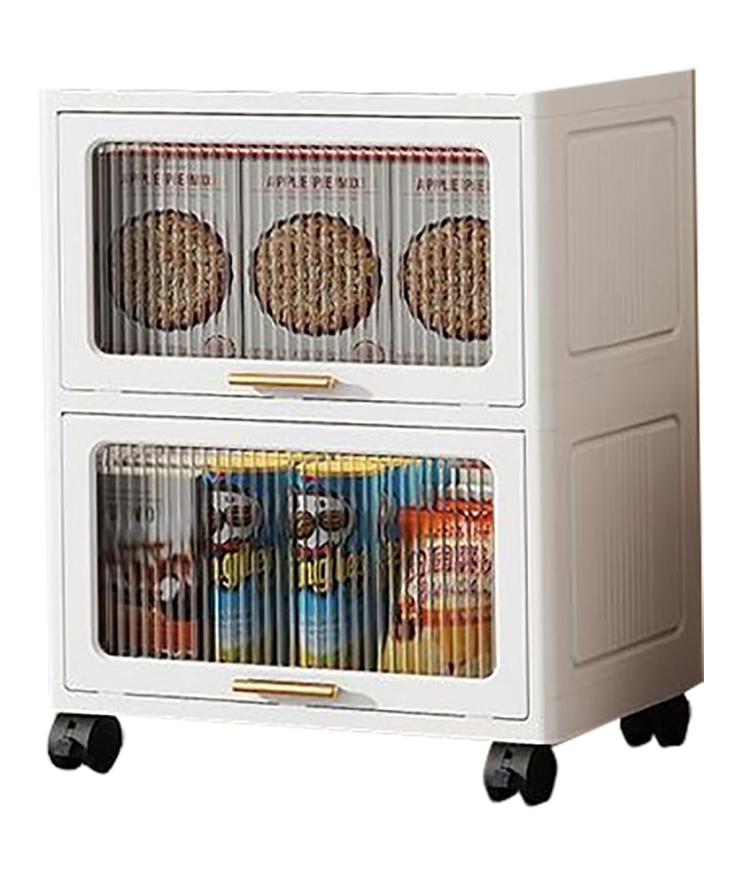 House of Quirk Foldable Storage Box,Closet Organizers and Storage,Plastic Storage Cabinet for Craft Toy Organizer,Stackable Storage Containers with Doors and Lids for Organization (2Layer 55cm White)