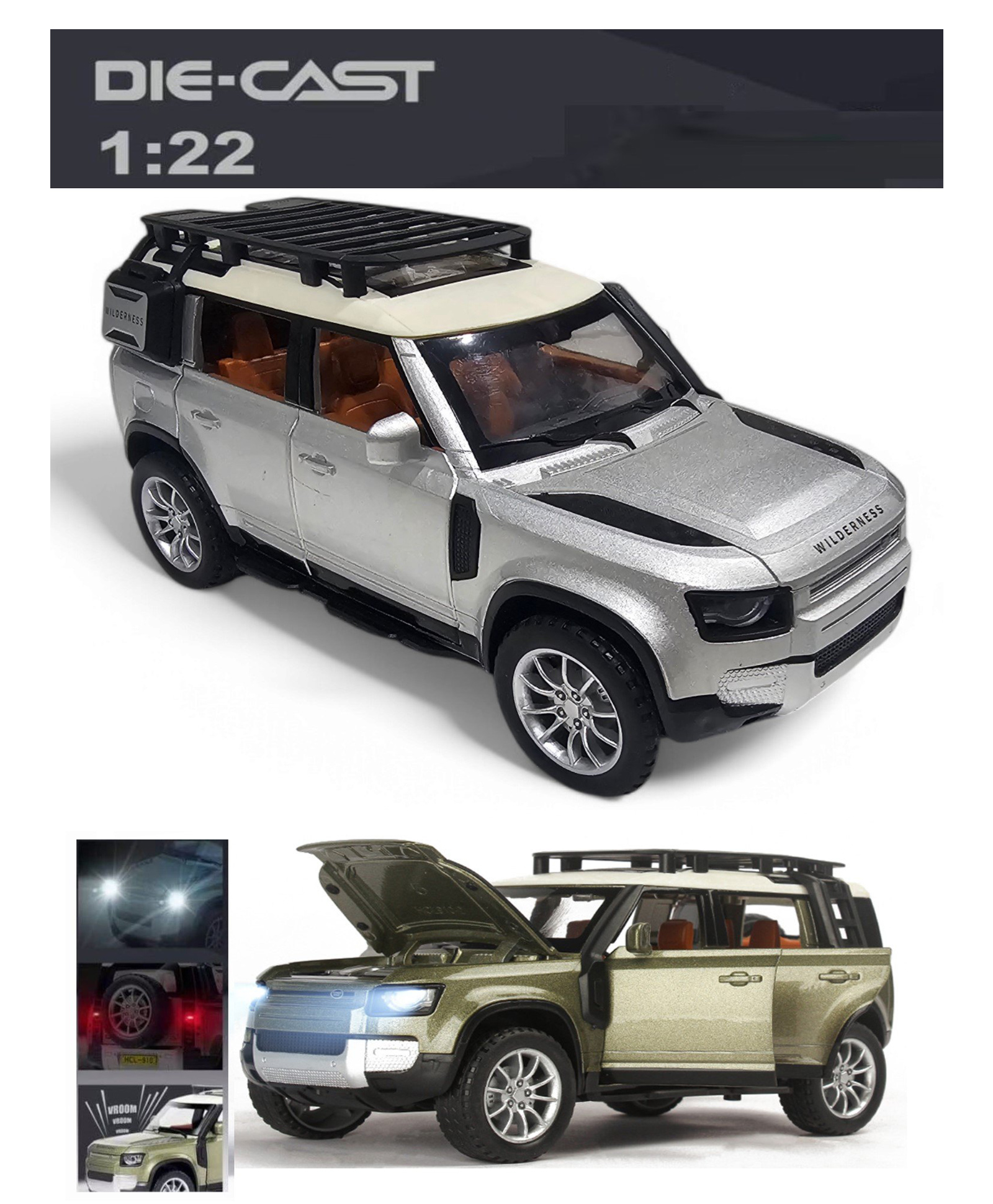 ADKD 1:22 Scale Die Cast Land Rover Defender Car Model Metal Car with Openable Doors & Pull Back with Sound and Light - (Colour May Vary/ Random Color)-picture-12