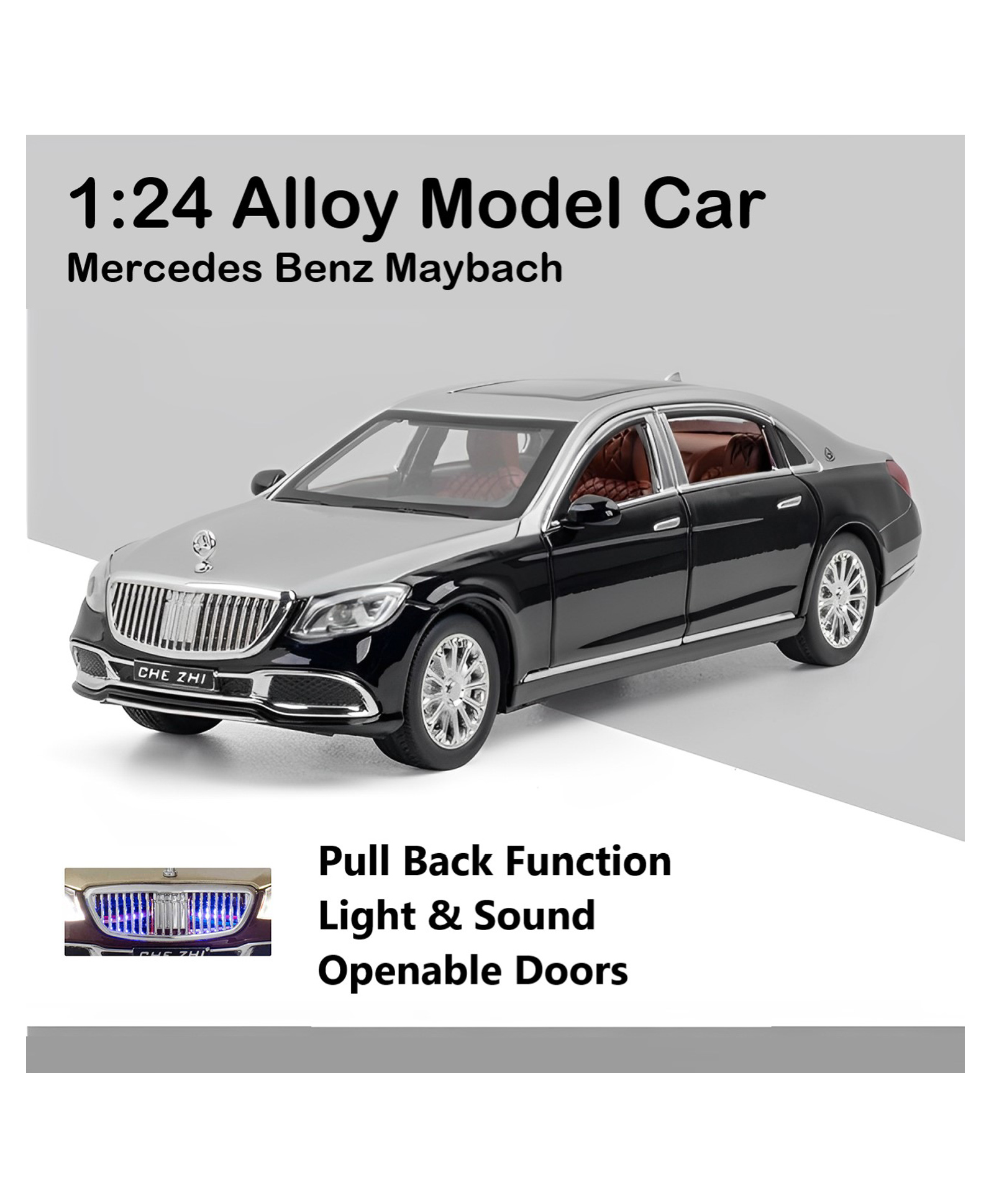 ADKD 1:24 Scale Die Cast Mercedes Benz Maybach Car Model Metal Car with Openable Doors & Pull Back with Sound and Light - (Colour May Vary/ Random Color)-picture-22