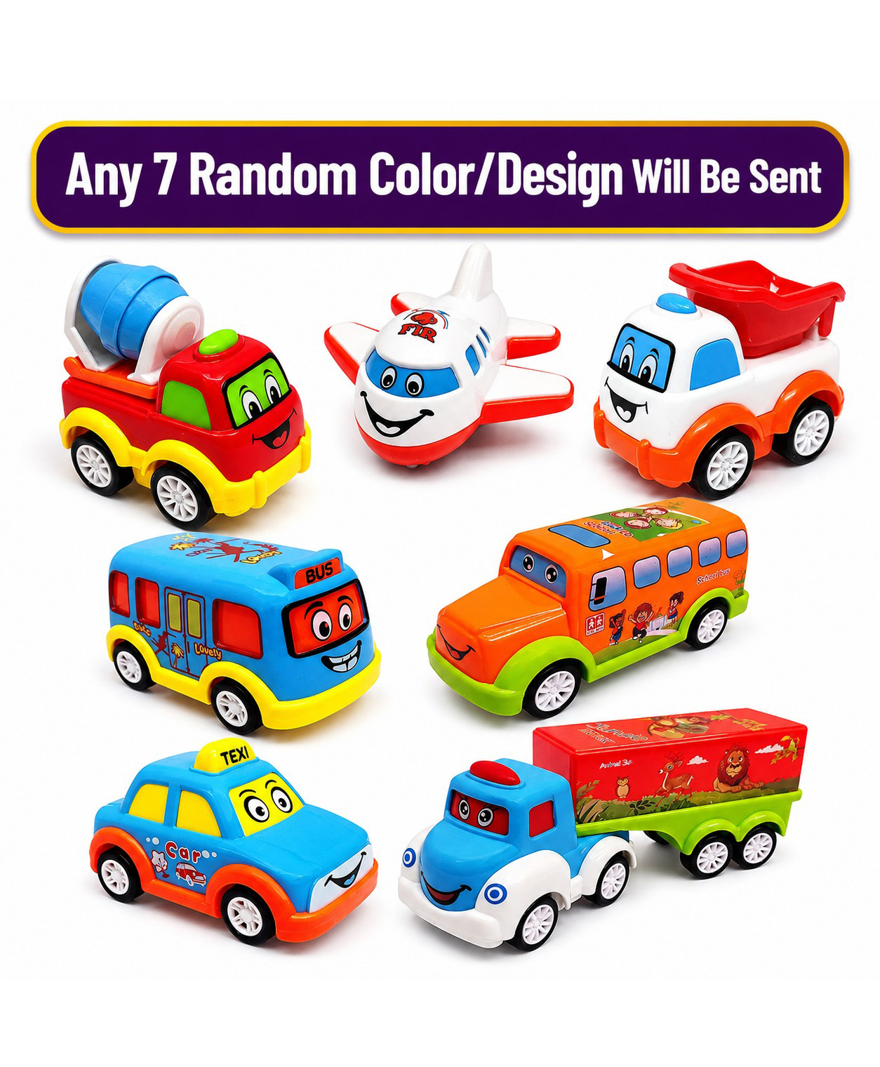 ADKD Unbreakable Pull Back Vehicles Crawling Toy For Kids & Children Power Friction Cars Pack of 7- (Color May Vary)-picture-26