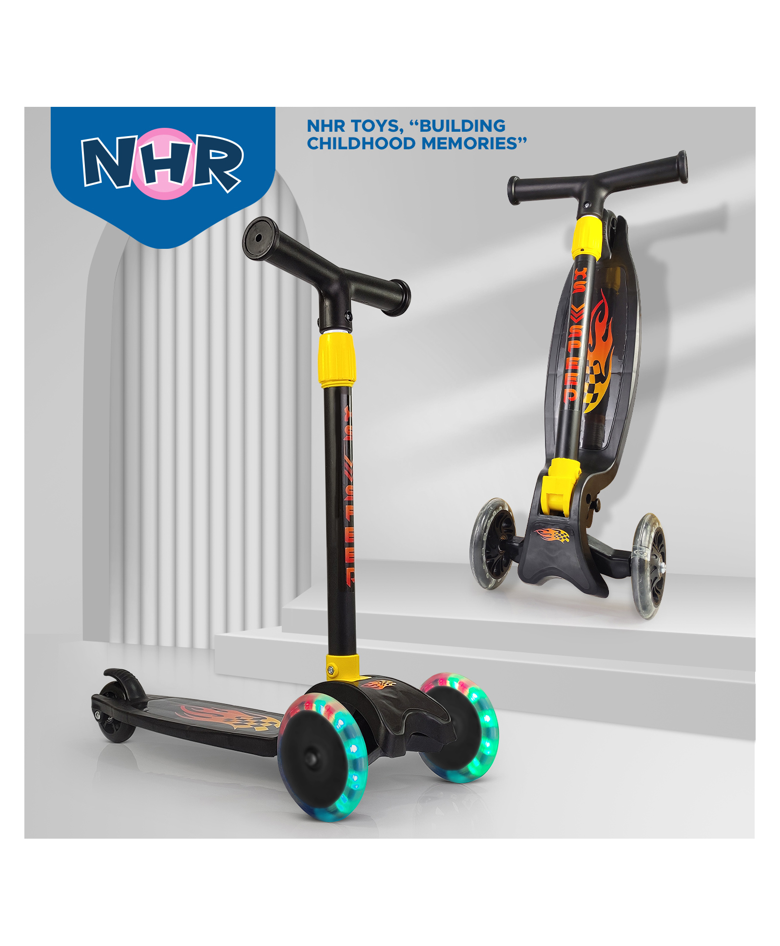 NHR 4 Leval Adjustable Height Smart Kick Scooter With LED Light Up Wheels | Foldable Scooter With PU Wheelsand Brakes | Kick Scooter For Kids 2+ Year-picture-11