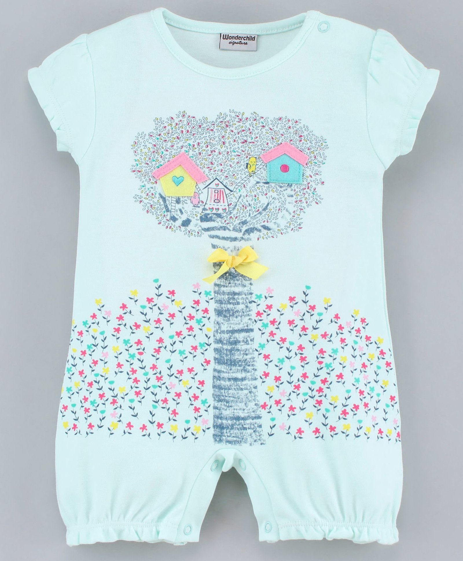 Wonderchild Half Sleeves Floral Printed Romper - Pista-image-18
