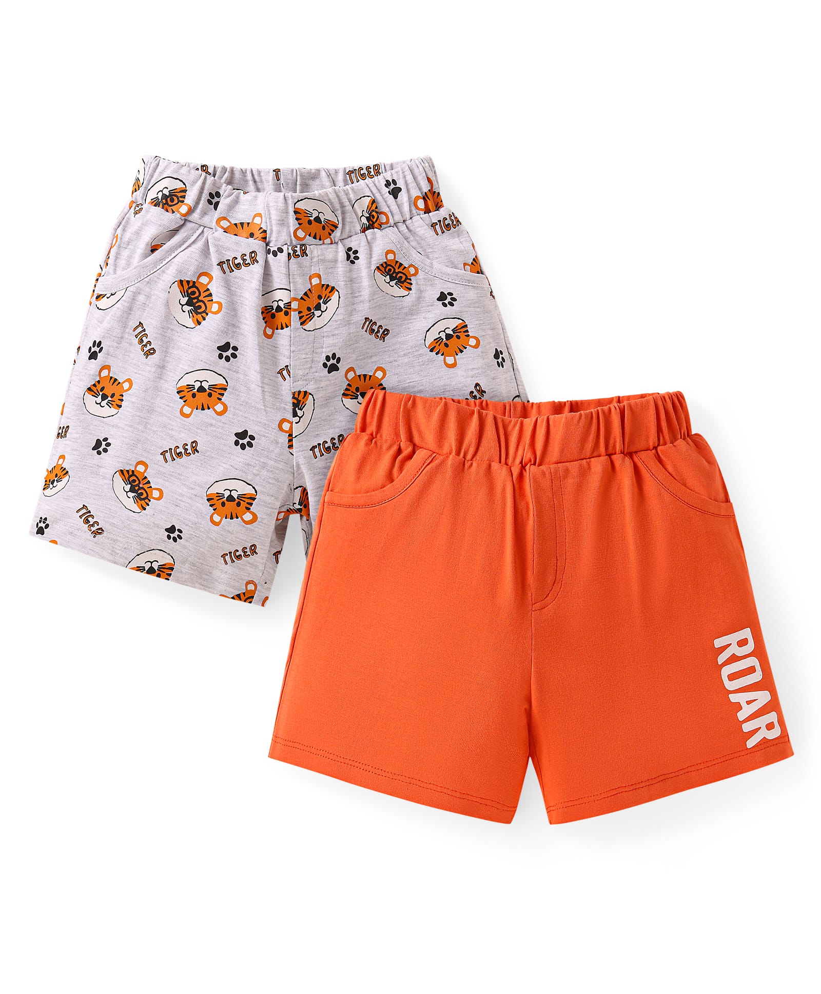 Doodle Poodle 100% Cotton Knit Knee Length Shorts with Tiger Print Pack of 2 - Orange & Grey-picture-14