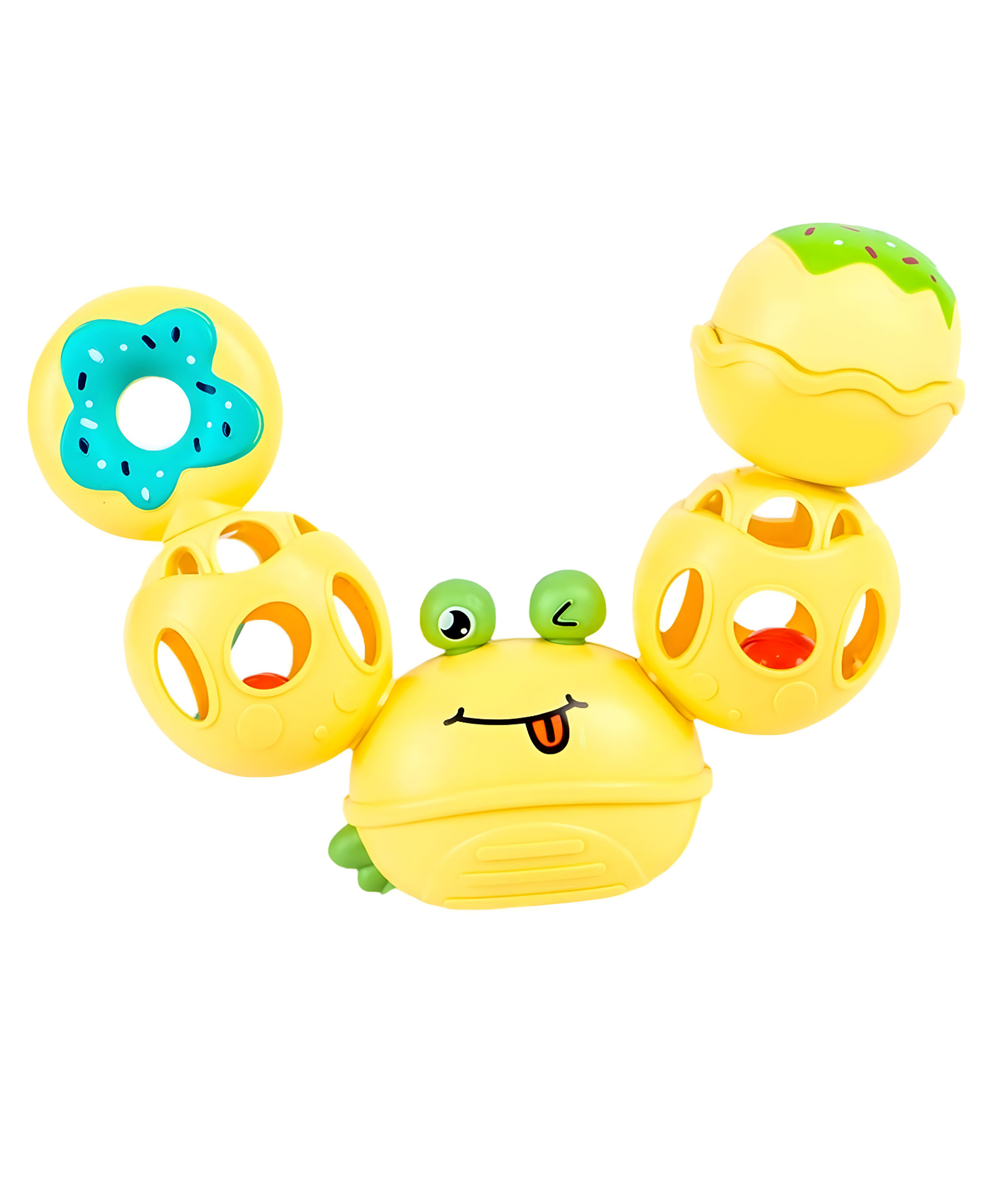 NEGOCIO Cartoon Crab Sensory Teething Toys For Babies 360 Rotation Rattle Toy Bpa-free Soothing Toy- PACK OF 1- COLOR MAY VARY-image-5