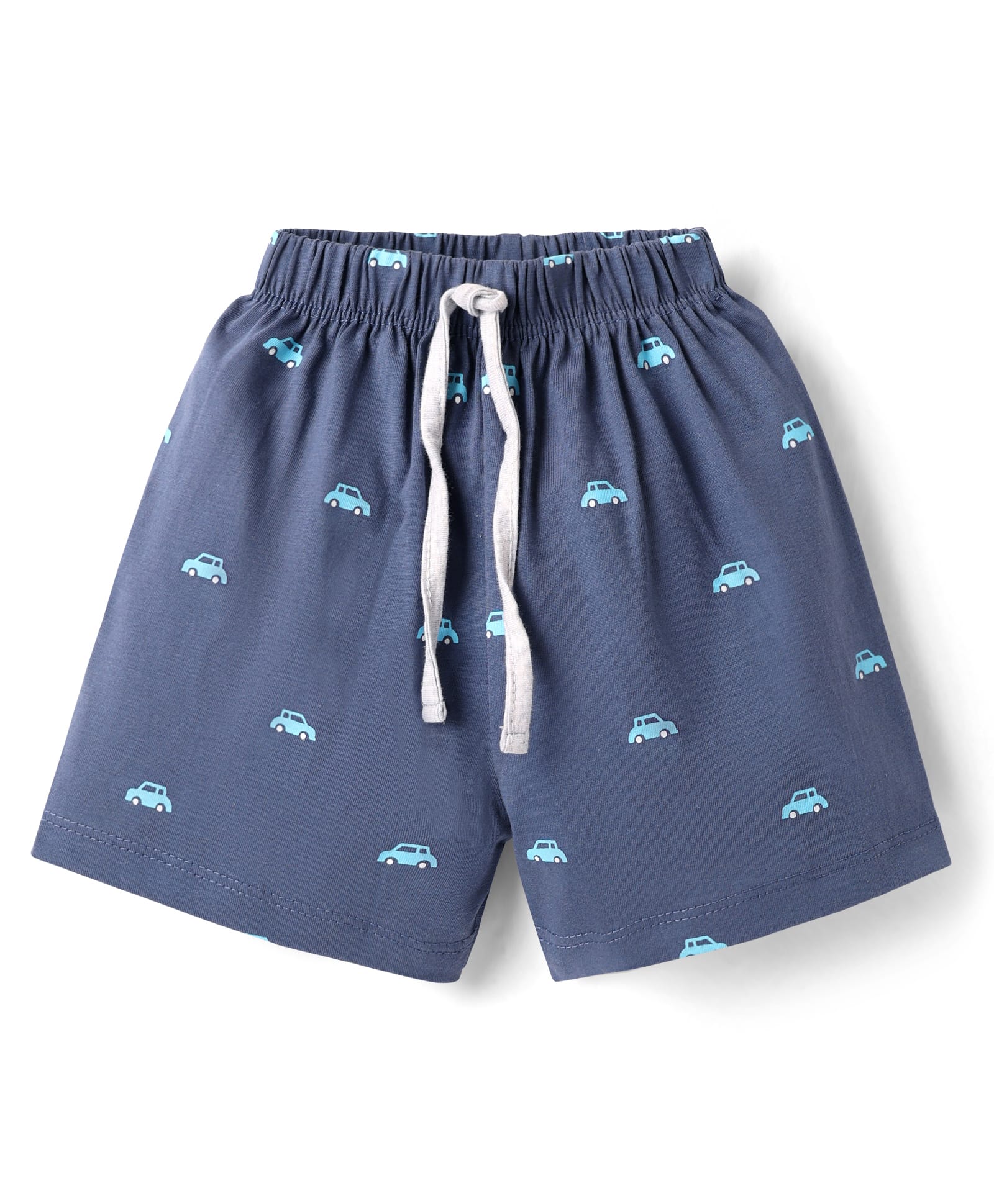 Pink Rabbit Single Jersey Knit Above Knee Length Shorts With Car Print - Navy Blue-image-1