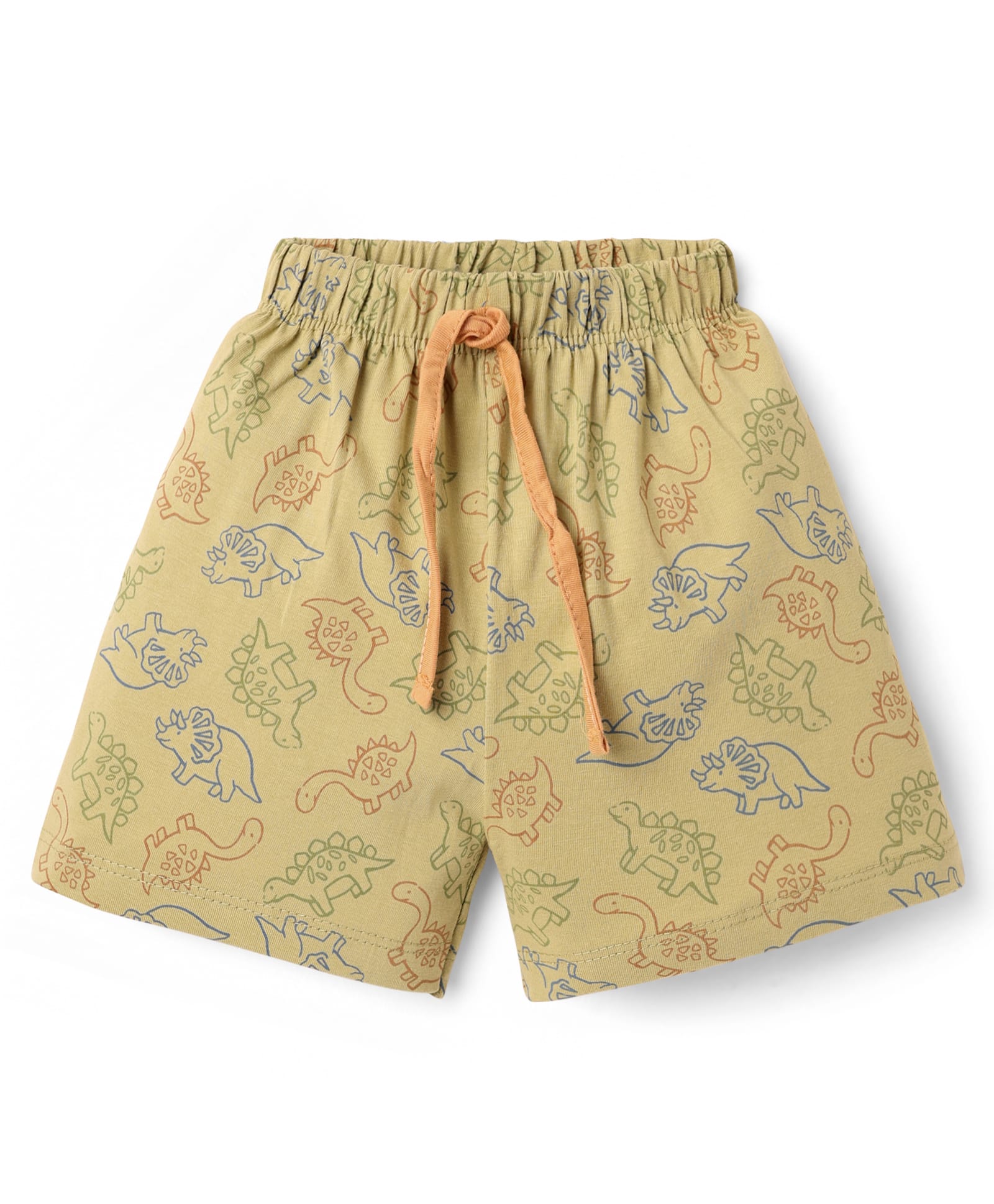Pink Rabbit Single Jersey Kint Above Knee Length Shorts with Dino Print - Yellow-picture-14