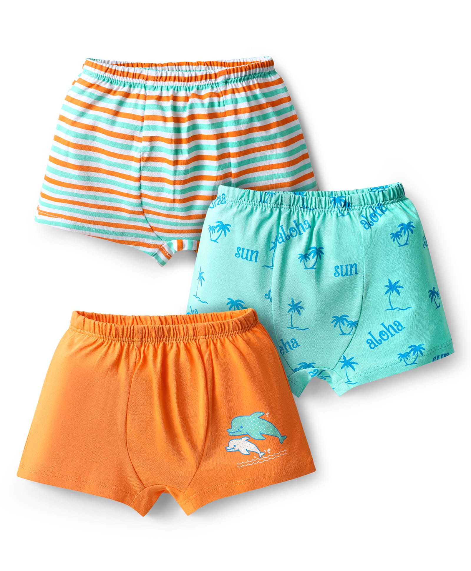 Doodle Poodle 100% Cotton Single Jersey Knit Trunks with Beach Theme Print Pack of 3 - Orange Light Blue & Light Blue-image-27