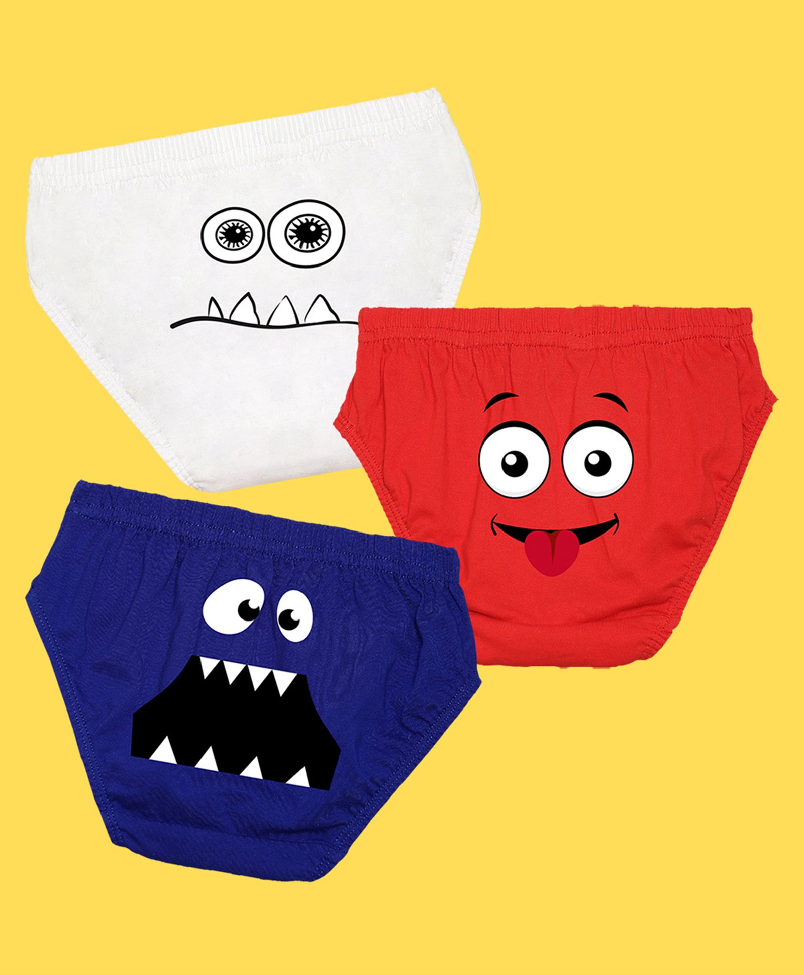 NUSYL Cotton Blend Pack Of 3 Faces Printed Briefs - White Red & Royal Blue-image-14