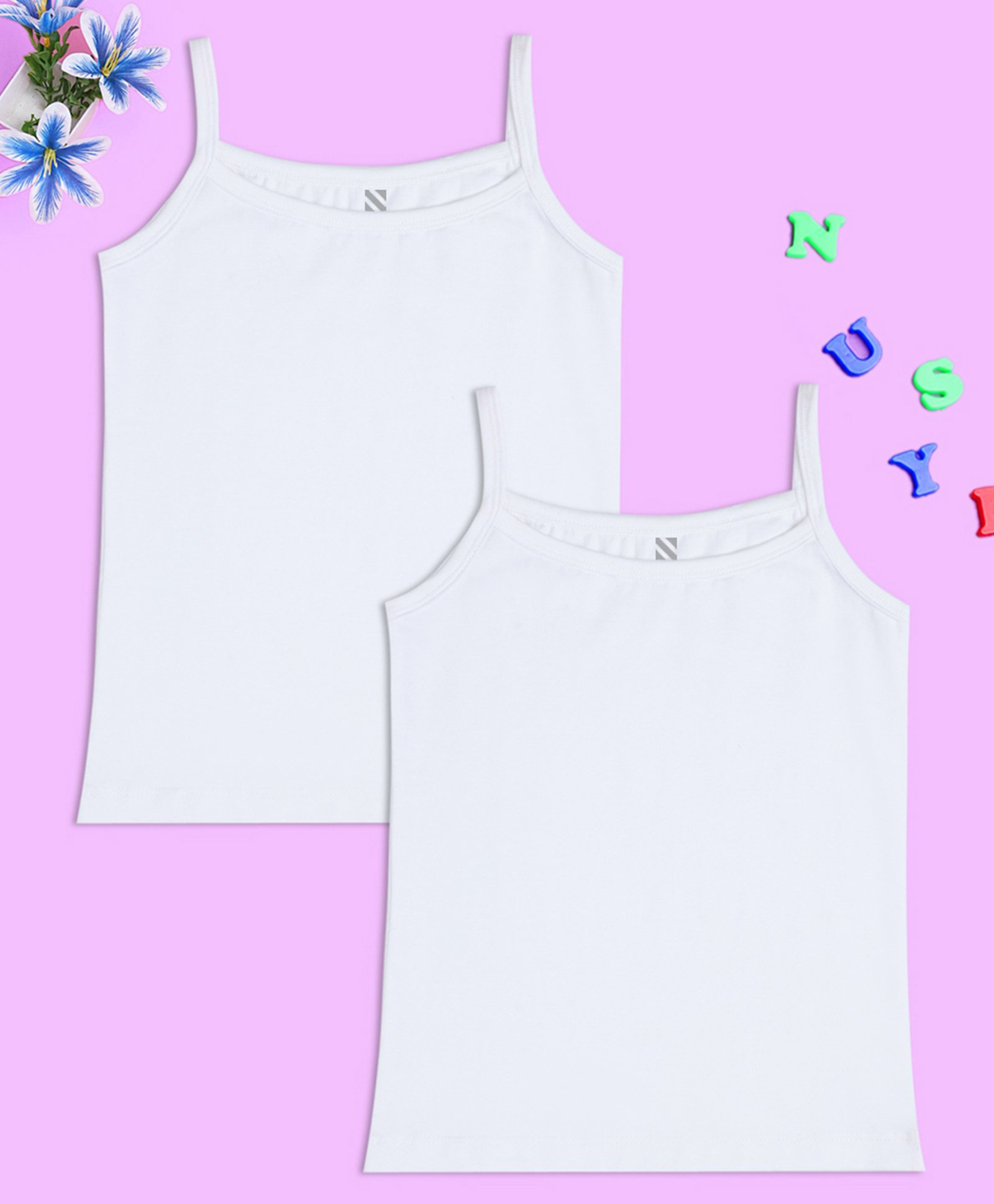 NUSYL Cotton Lycra Pack Of 2 Sleeveless Solid Camisoles - White-image-47