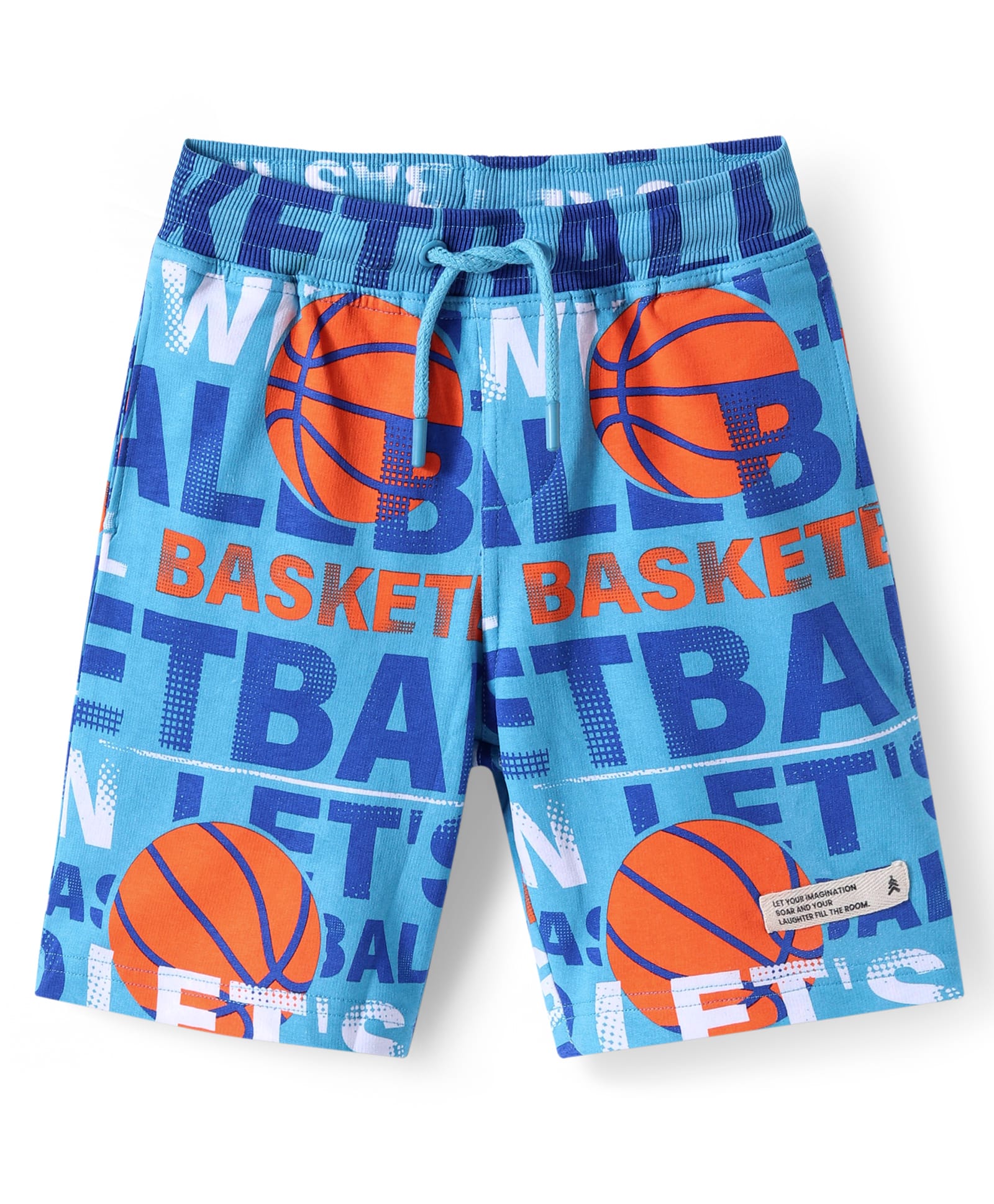 Pine Kids Looper Knit Knee Length Shorts with Basket Ball Print - Light Blue-image-24