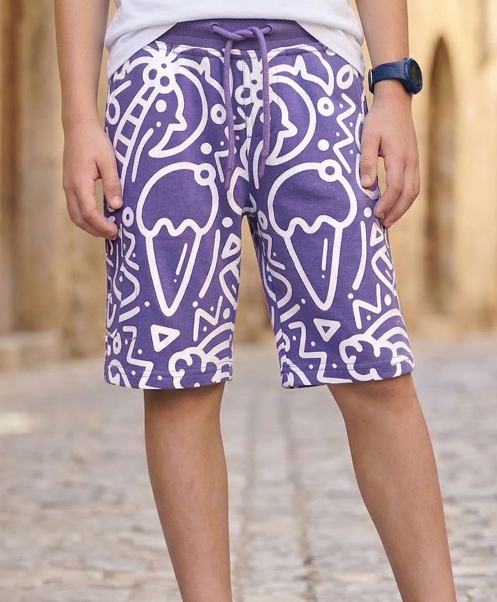 Pine Kids Looper Above Knee Length Shorts With Abstract Print - Violet-picture-13