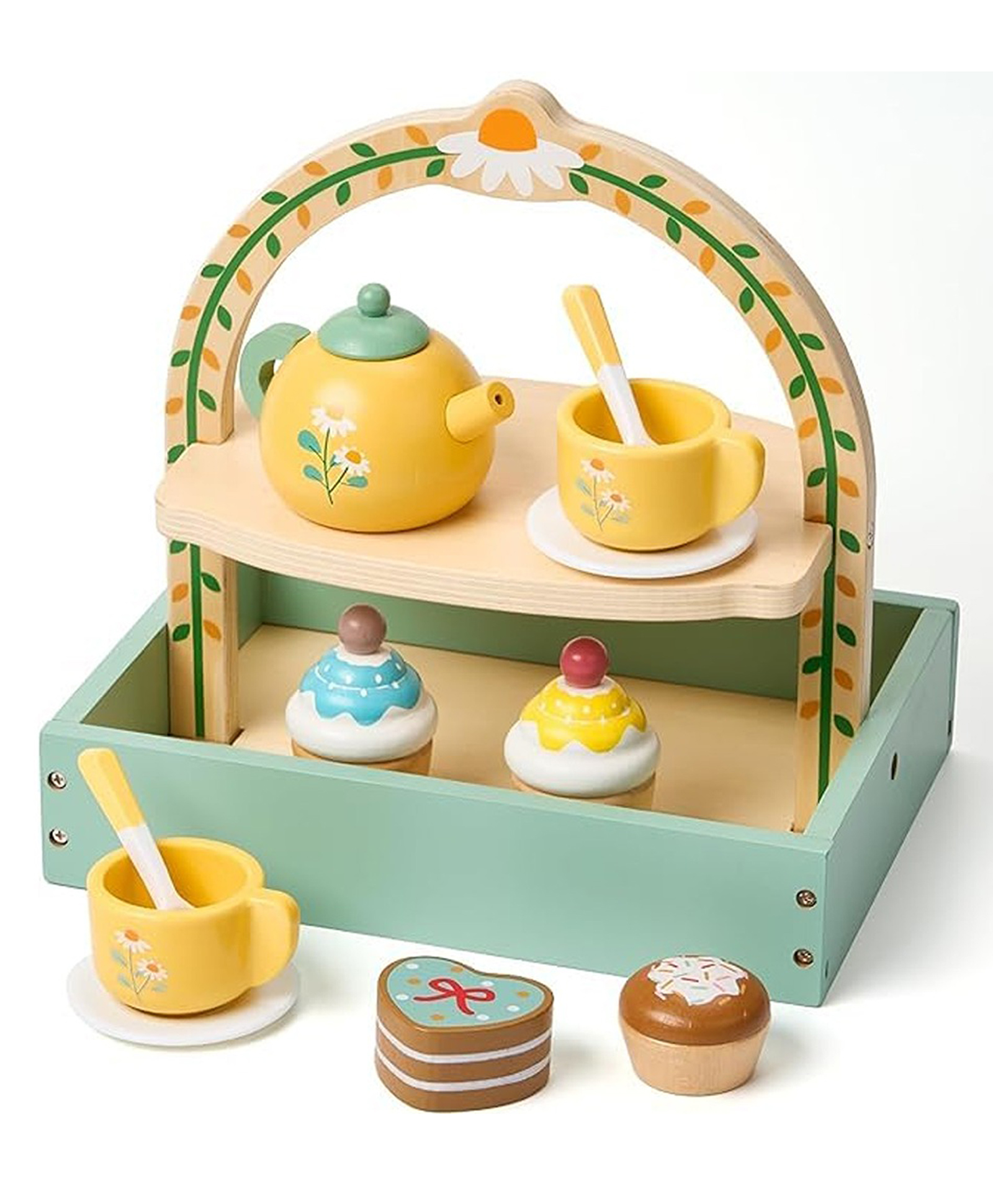 HAPPY HUES Wooden Tea Party Dessert Set for GirlsPretend Play Toy with Cake, Tea, and Kitchen Accessories for Toddlers and Kids-image-39
