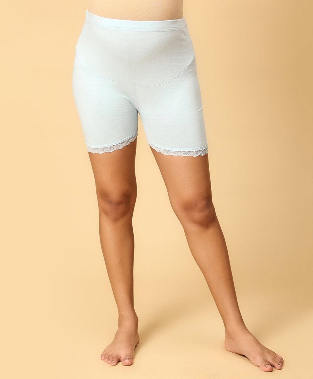 The Mom Store Cotton Solid High Waist Maternity Shorts -Sky Blue-picture-20