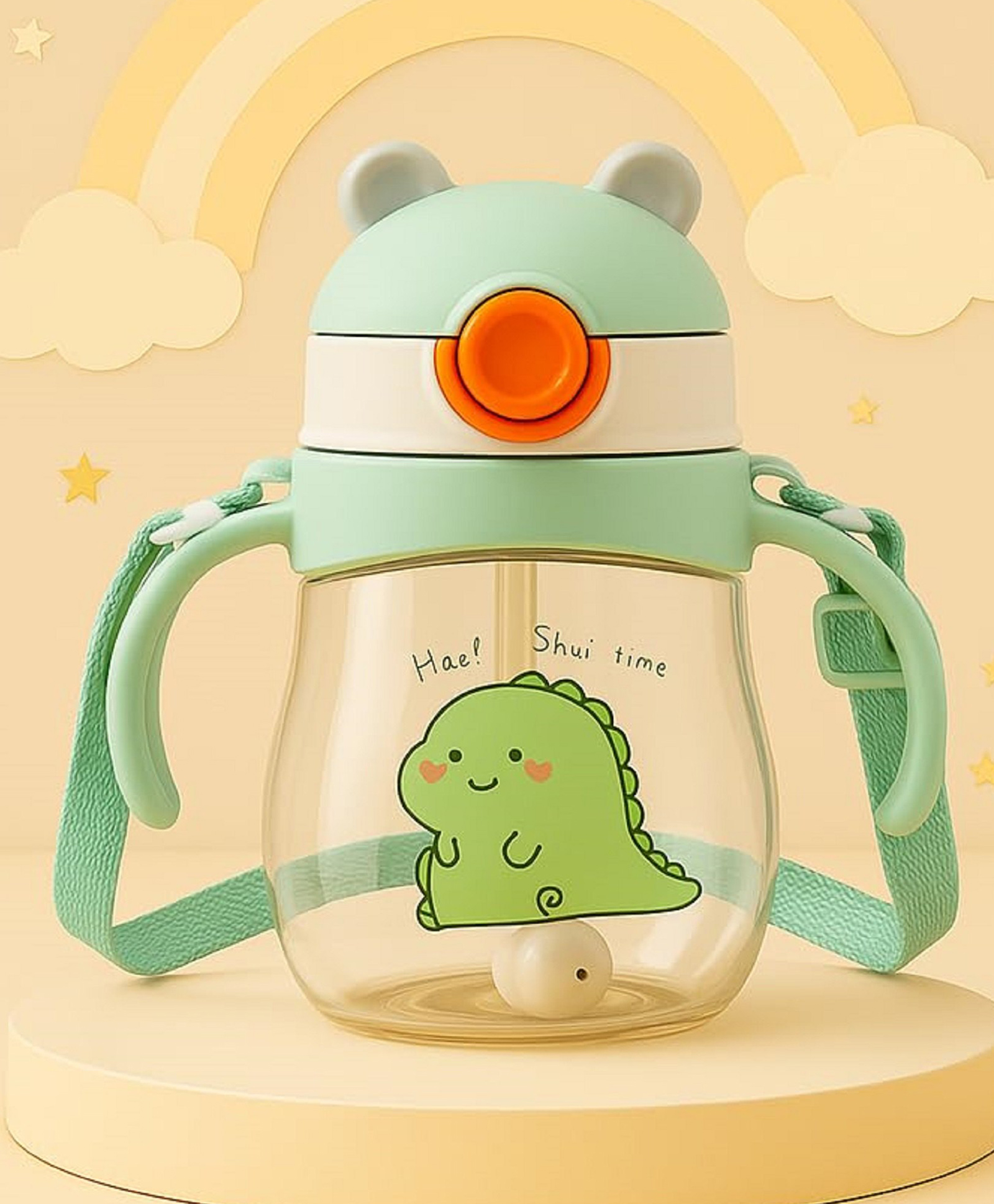 The Cheeky Kidzz Baby Premium Unbreakable Feeding Bottle Feeder 300ml Cute Cartoon Design With Twin Handles & Silicone Straw Sipper BPA Free (Green)-image-40