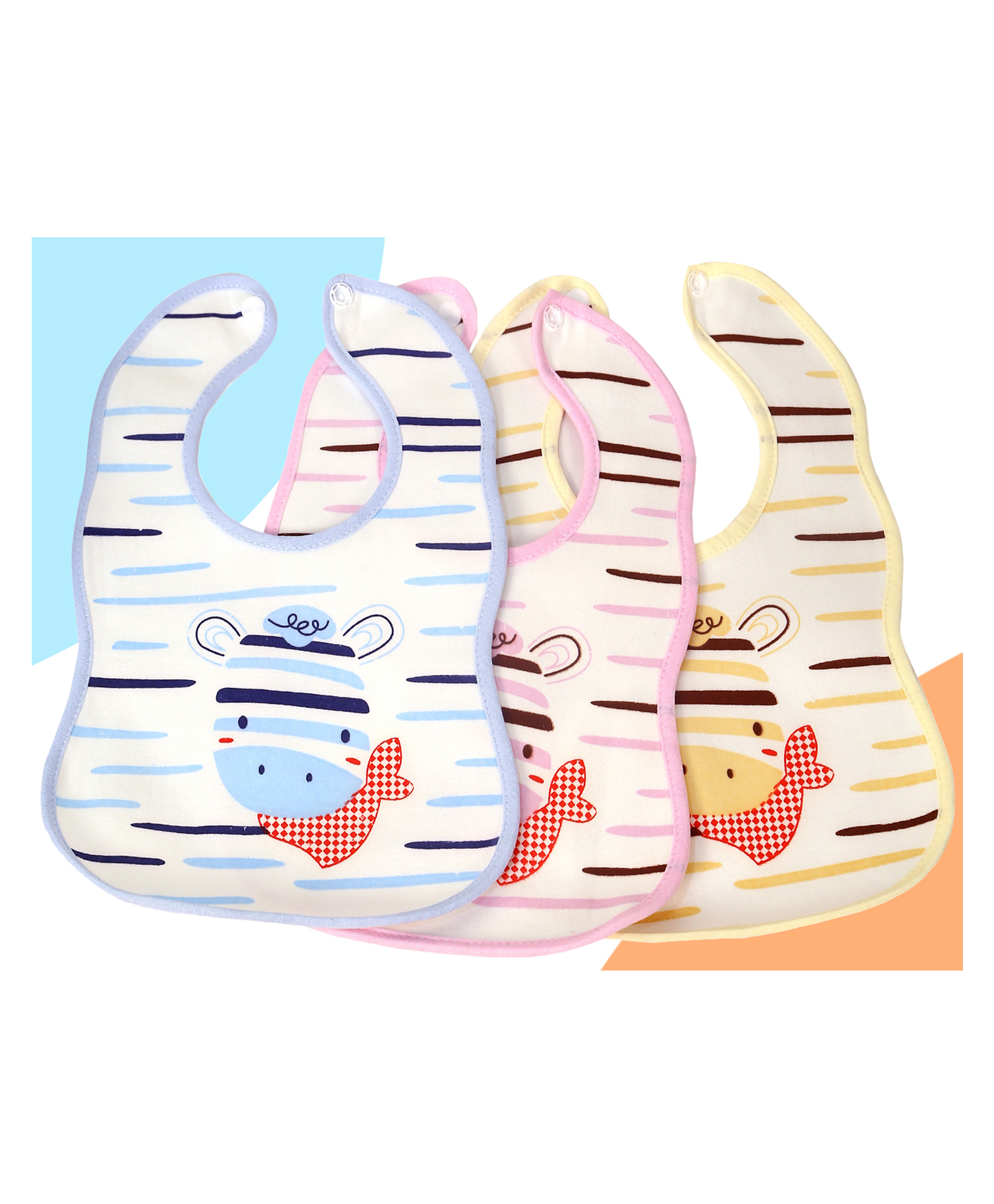The Cheeky Kidzz Pack of 3 Baby Feeding Bibs Aprons For Babies Girls Boys Drool Bibs With Attractive Giraffe Prints Every Day Use Button Style Double Layered-picture-24