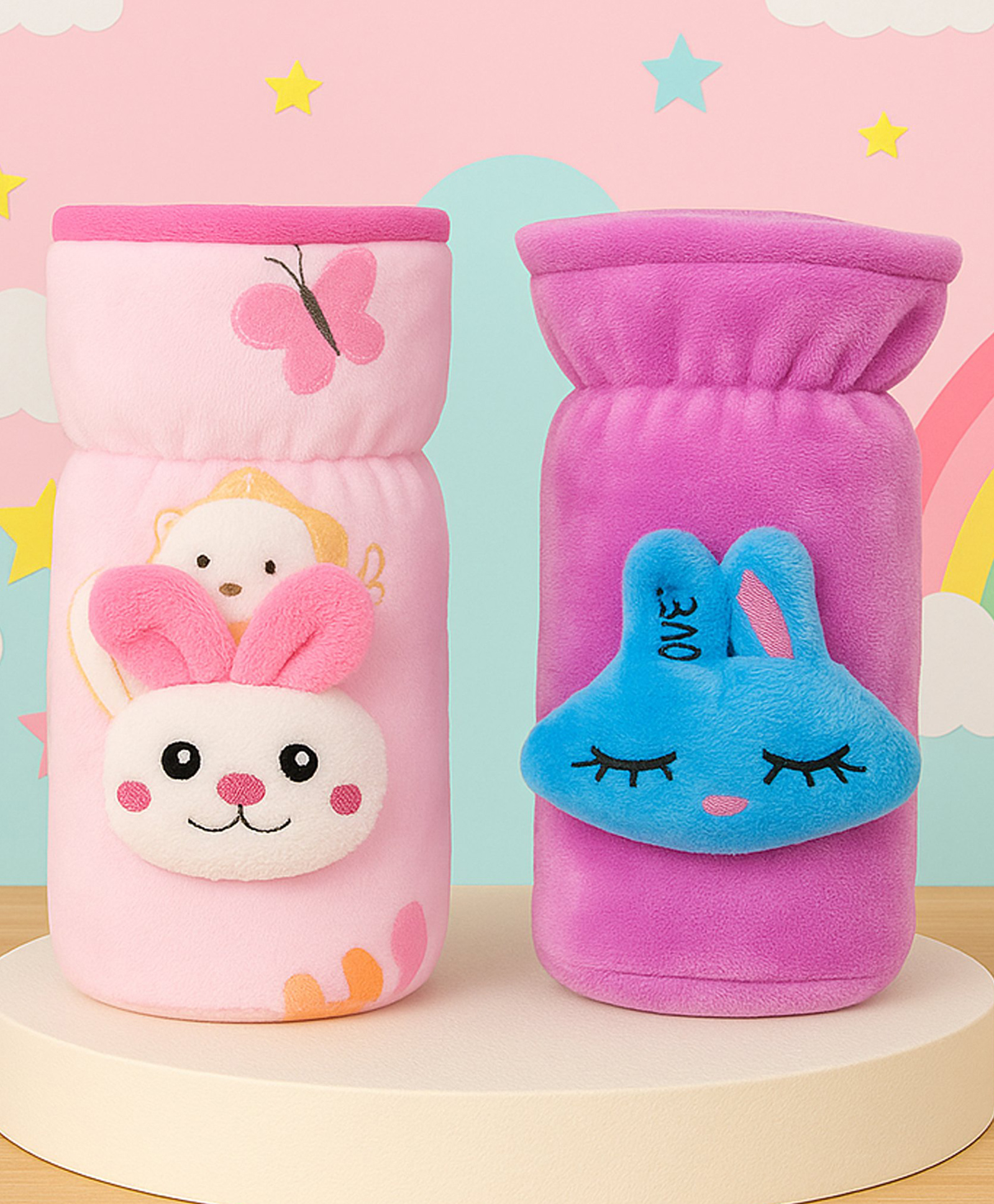 The Cheeky Kidzz Pack of 2 Baby Feeding Bottle Covers Cute Plush With Holding Strap Suitable For 150ml 220ml 240ml 250ml Glass Steel Feeder Ideal for Travel & Daily Use(Pink)-picture-19