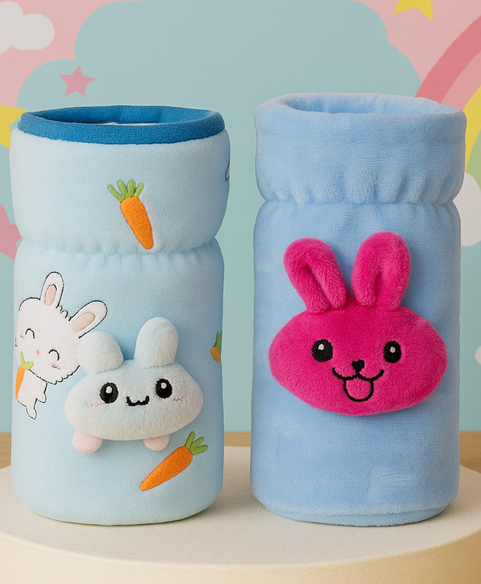 The Cheeky Kidzz Pack Of 2 New Born Baby Nursing Feeding Bottle Cover with Soft Stretchable Velvet Attractive Cartoon Design I Baby Milk Feeder Bottle Cover 150 ML-200 ML (Blue)-picture-24