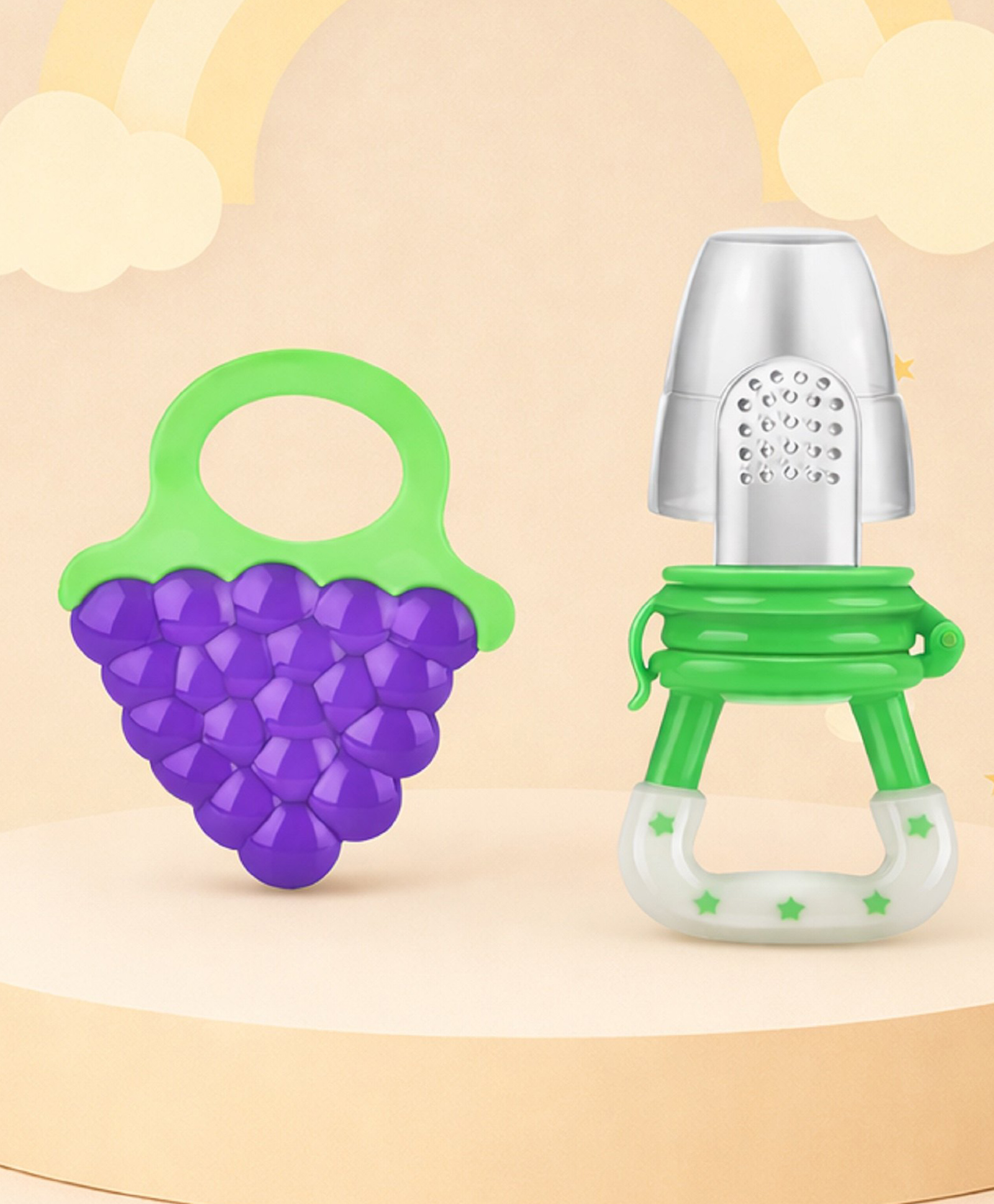The Cheeky Kidzz Baby Soft Silicone Fruit Shape Standing Teething Toy With Fruit Vegetable Food Feeder Nibbler Teether BPA Free (GREEN)-image-34
