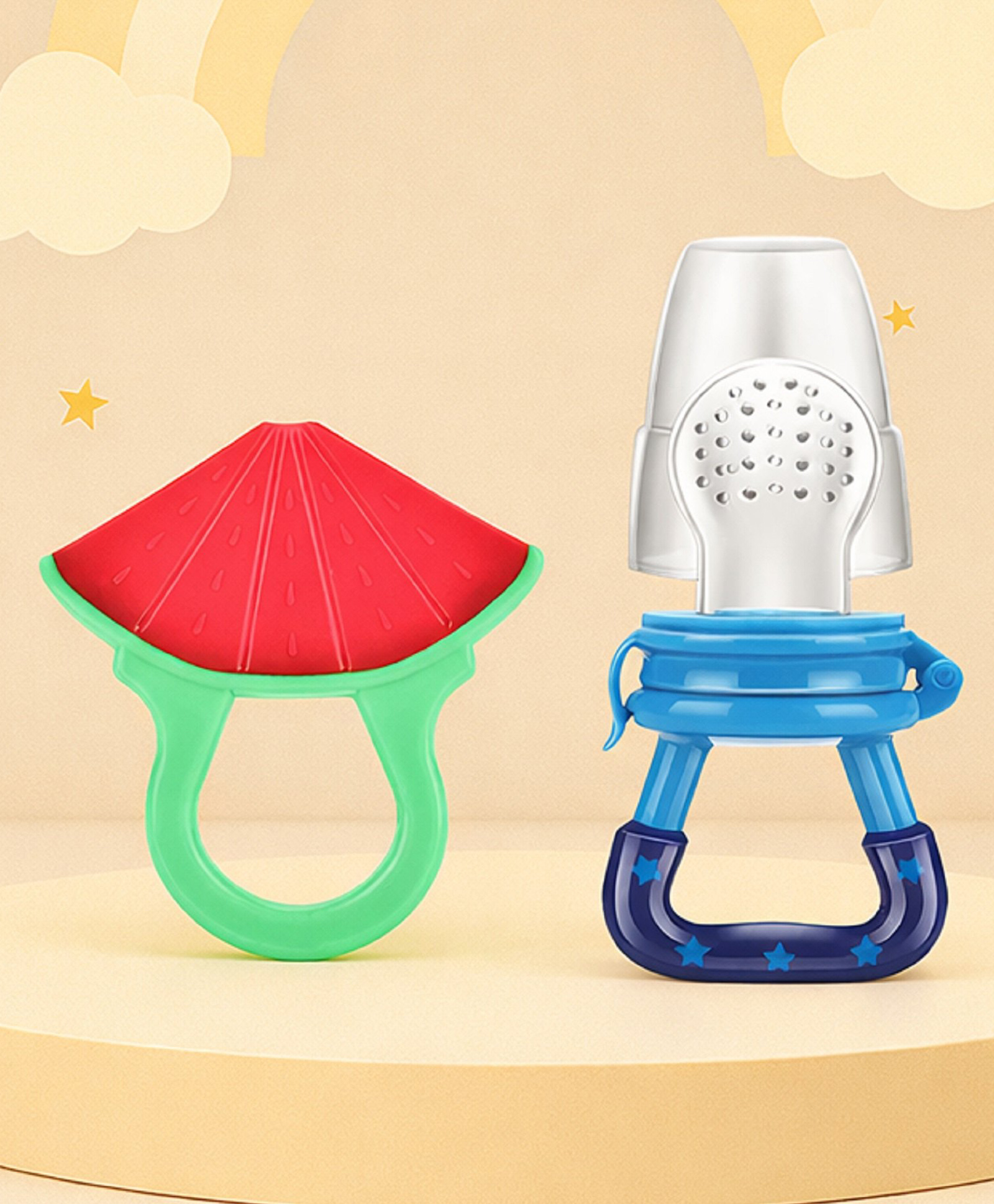 The Cheeky Kidzz Baby Soft Silicone Fruit Shape Standing Teething Toy With Fruit Vegetable Food Feeder Nibbler Teether BPA Free (BLUE)-image-23