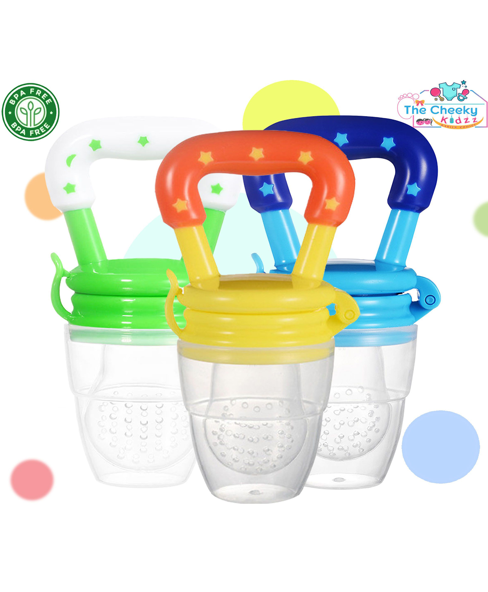 The Cheeky Kidzz Pack of 3 Baby Fresh Fruit Vegetable Food Feeder Sucker Nibbler Teether Soothers BPA Free For Babies/Toddlers/Newborns (MULTCOLORS)-picture-13