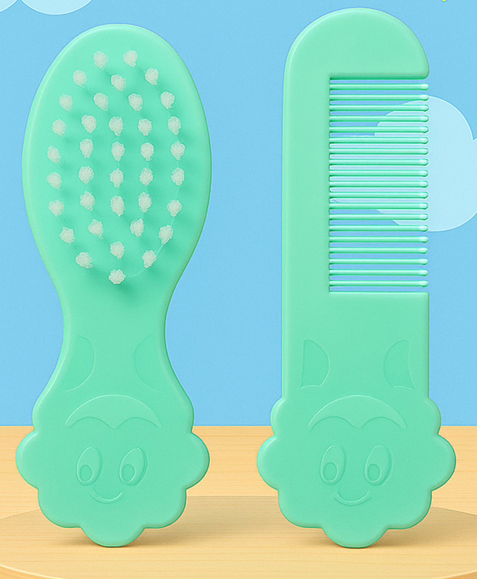 The Cheeky Kidzz Baby Grooming Soft Bristles Hair Comb and Rounded Tips Brush for Babies Sensitive Skin Hair Care (Sea Green)-image-45