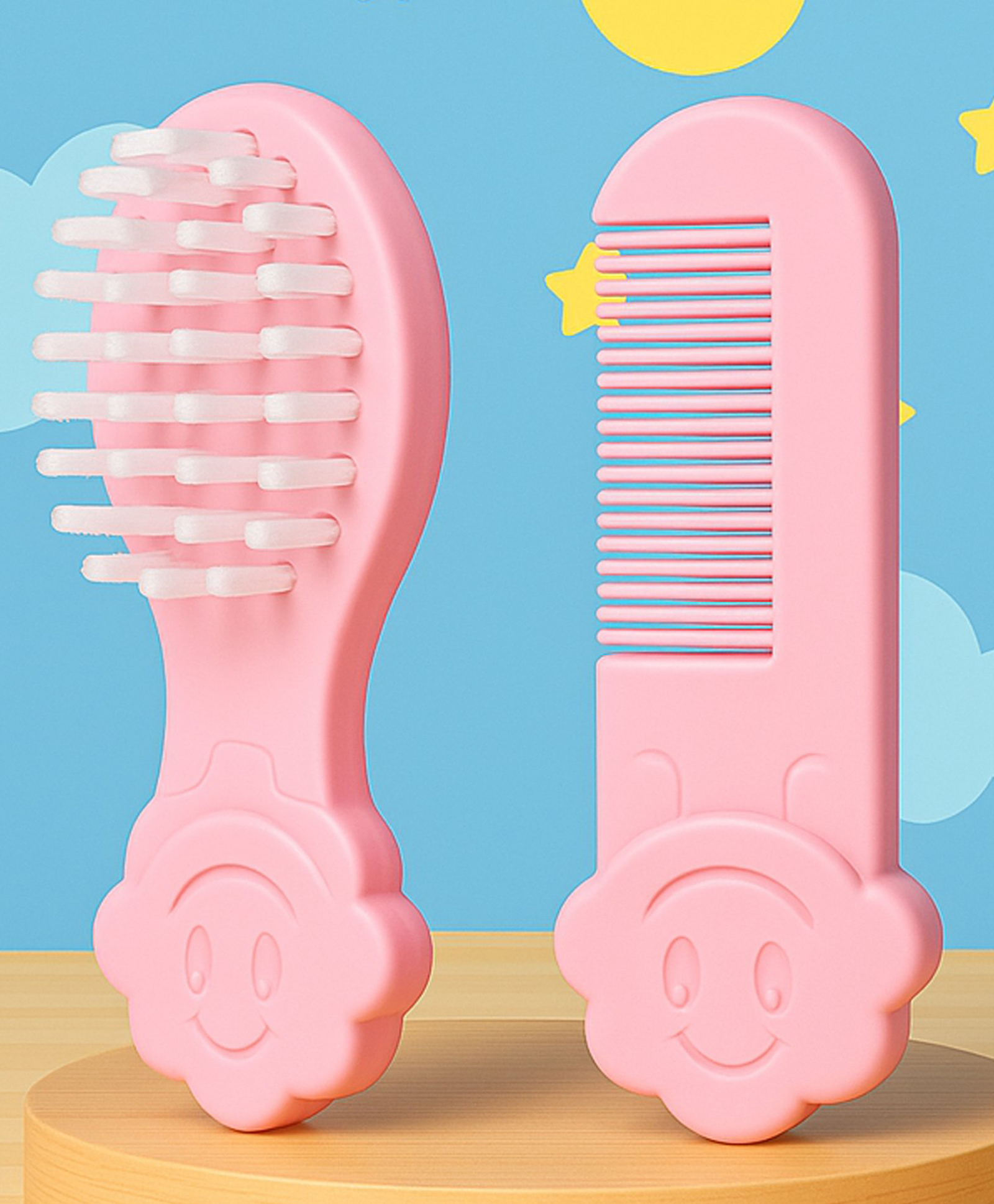 The Cheeky Kidzz Baby Grooming Soft Bristles Hair Comb and Rounded Tips Brush for Babies Sensitive Skin Hair Care (Pink)-image-46