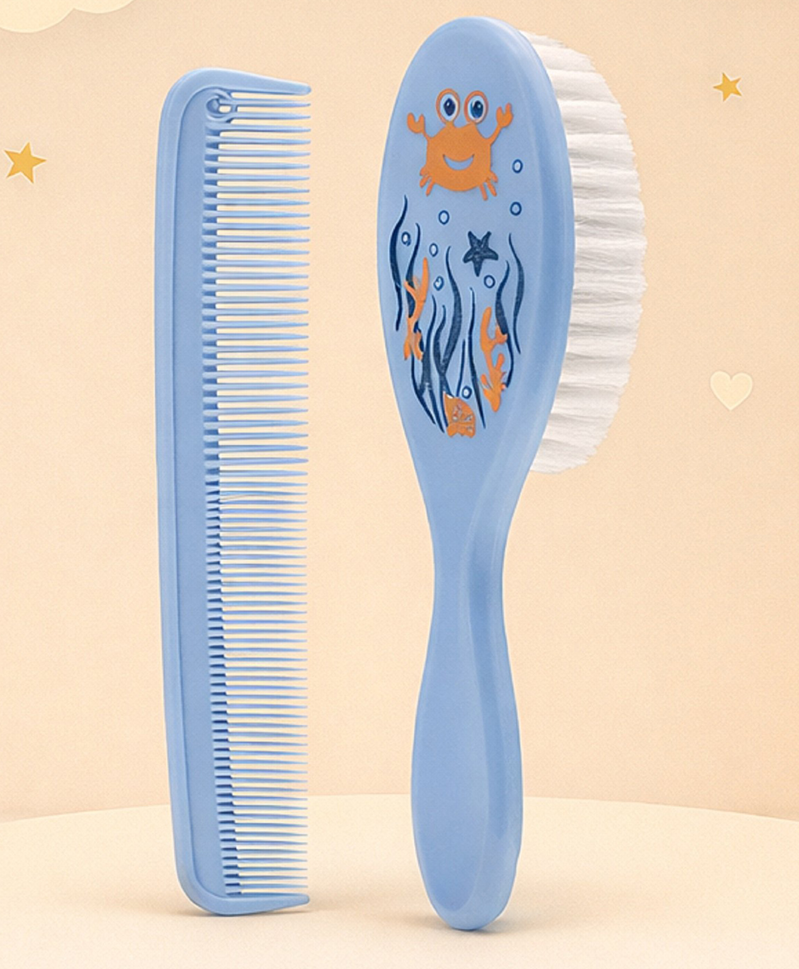 The Cheeky Kidzz Baby Printed Design Comb And Brush Set With Soft Bristles And Rounded Tips For Babies Sensitive Skin Hair Care (BLUE)-image-35