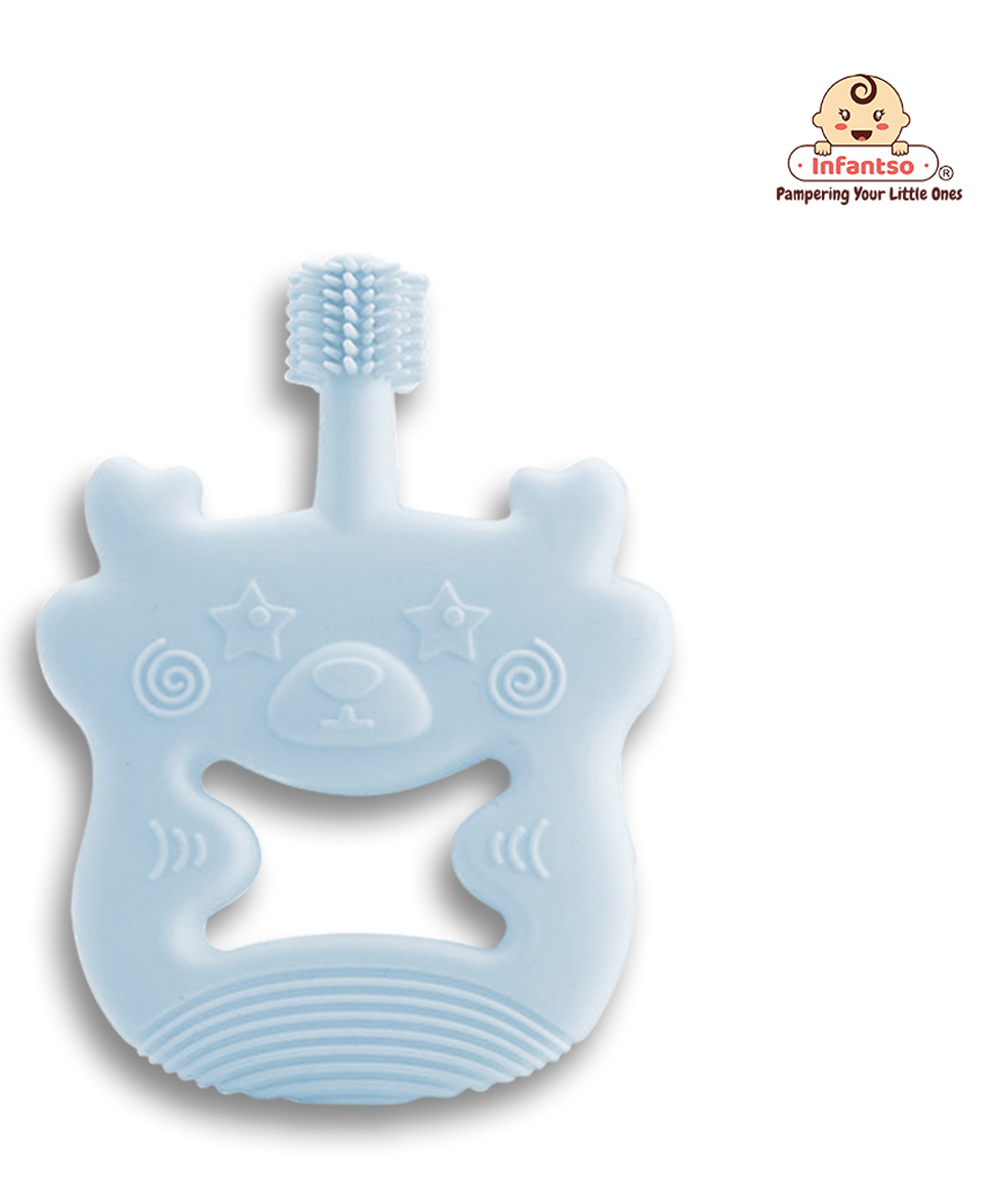 Infantso Bear Shape Silicone Teether | BPA-Free Teether, Teething Relief, Baby Teether Silicone, Teething Toy, Sensory Toy, Gum Massager for 4+ months | Teether for baby - Light Blue (Pack of 1)-picture-28