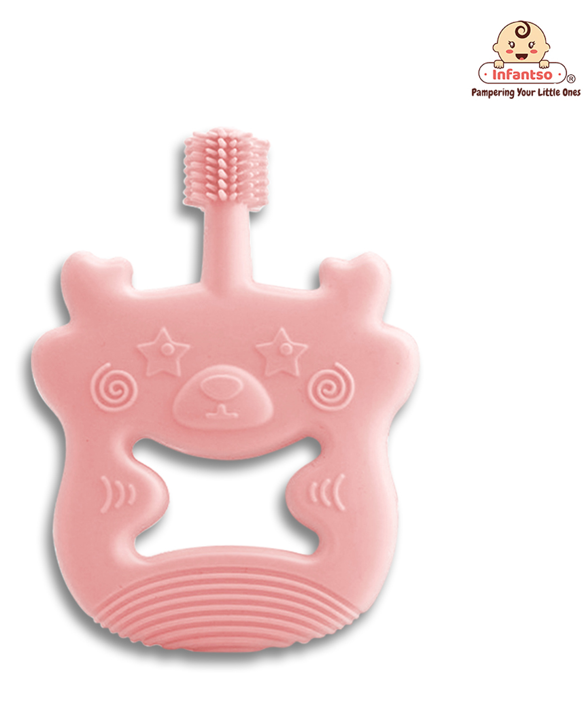 Infantso Bear Shape Silicone Teether | BPA-Free Teether, Teething Relief, Baby Teether Silicone, Teething Toy, Sensory Toy, Gum Massager for 4+ months | Teether for baby - Pink (Pack of 1)-image-18