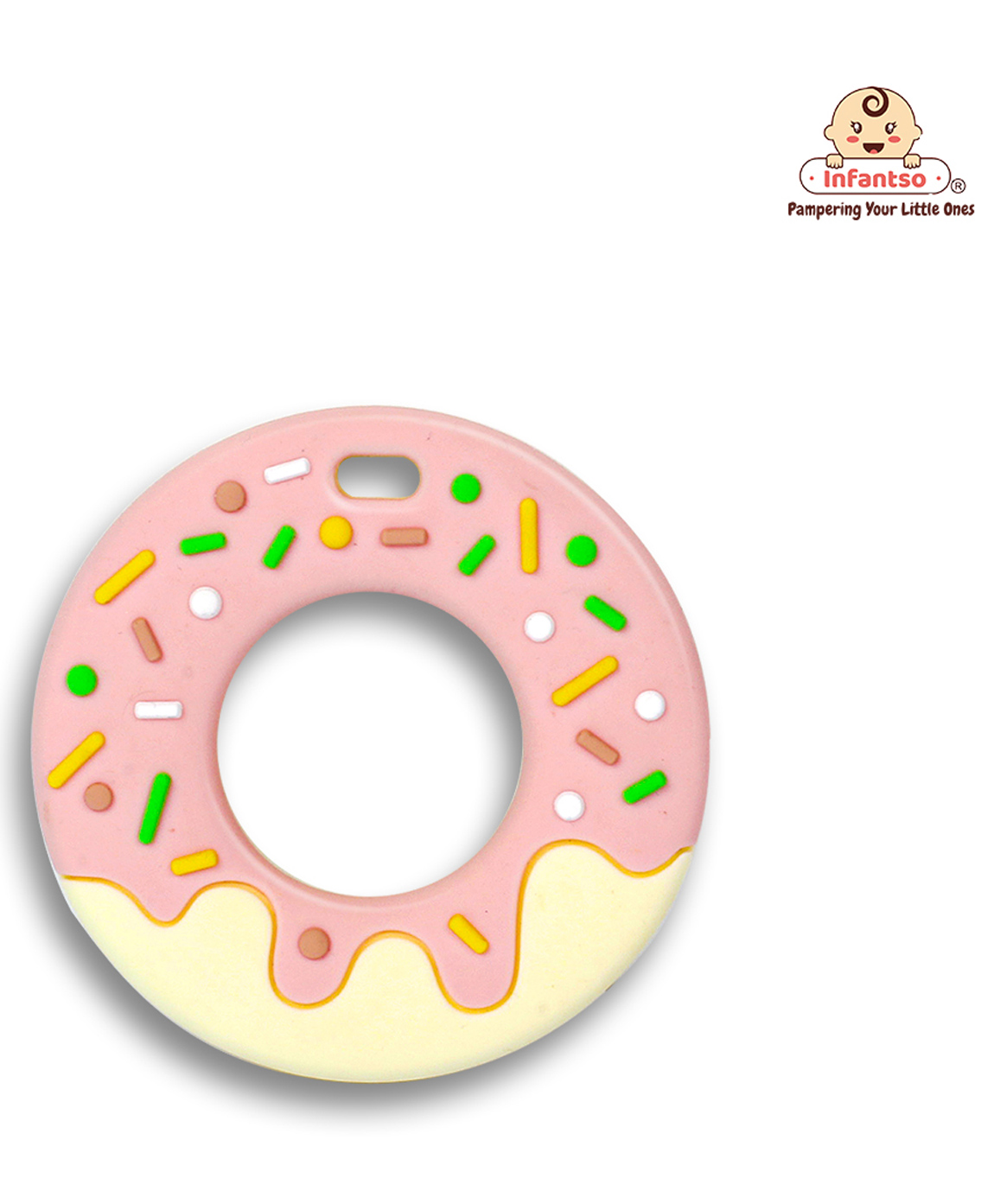 Infantso Donut Shape Silicone Teether | BPA-Free Teether, Teething Relief, Baby Teether Silicone, Teething Toy, Sensory Toy, Gum Massager for 4+ months | Teether for baby - Pink (Pack of 1)-image-19
