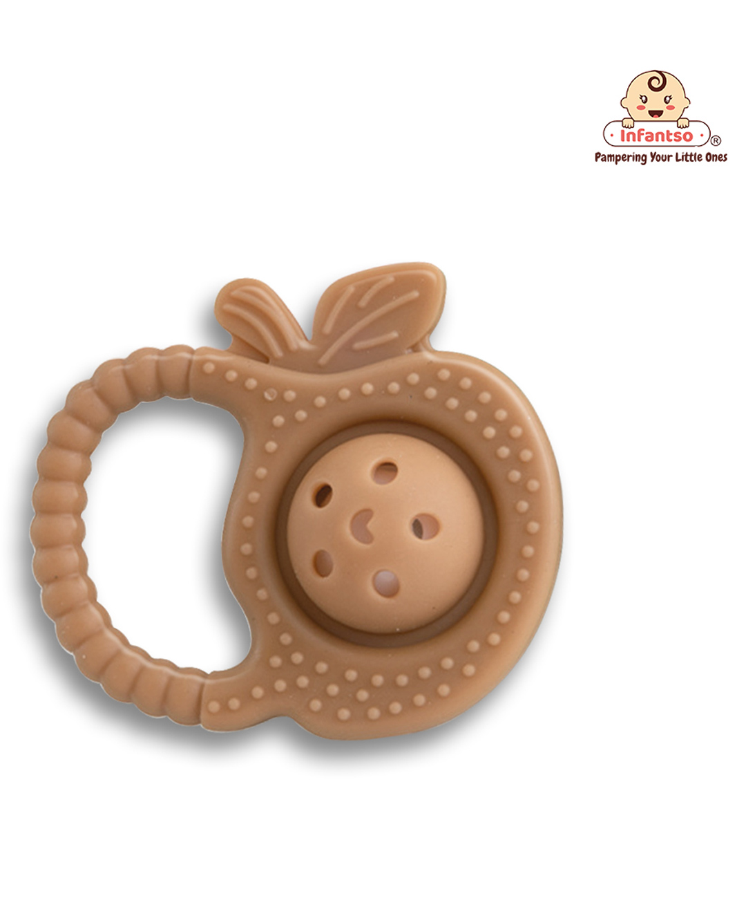 Infantso Rattle Silicone Teether | BPA-Free Teether, Teething Relief, Baby Teether Silicone, Teething Toy, Sensory Toy, Gum Massager for 4+ months | Teether for baby - Brown (Pack of 1)-image-7