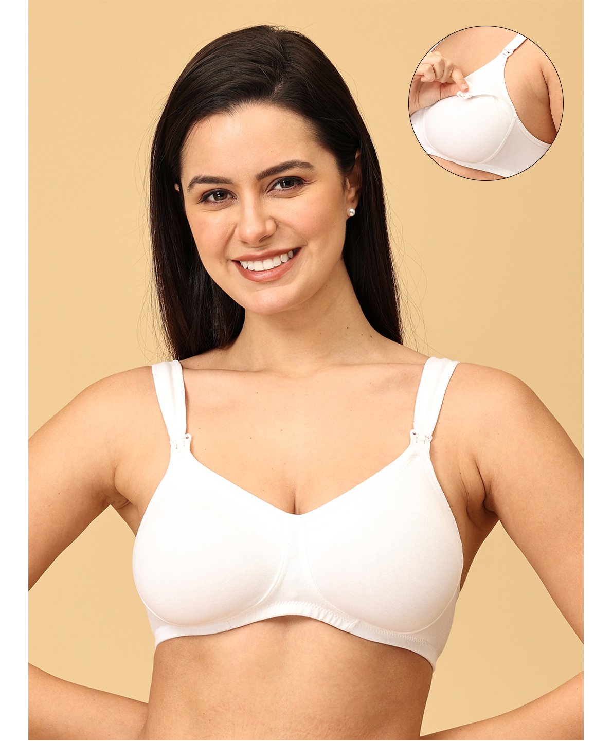 The Mom Store Cotton Elastane Sleeveless Solid Nursing & Feeding Non Padded Bra - White-image-32
