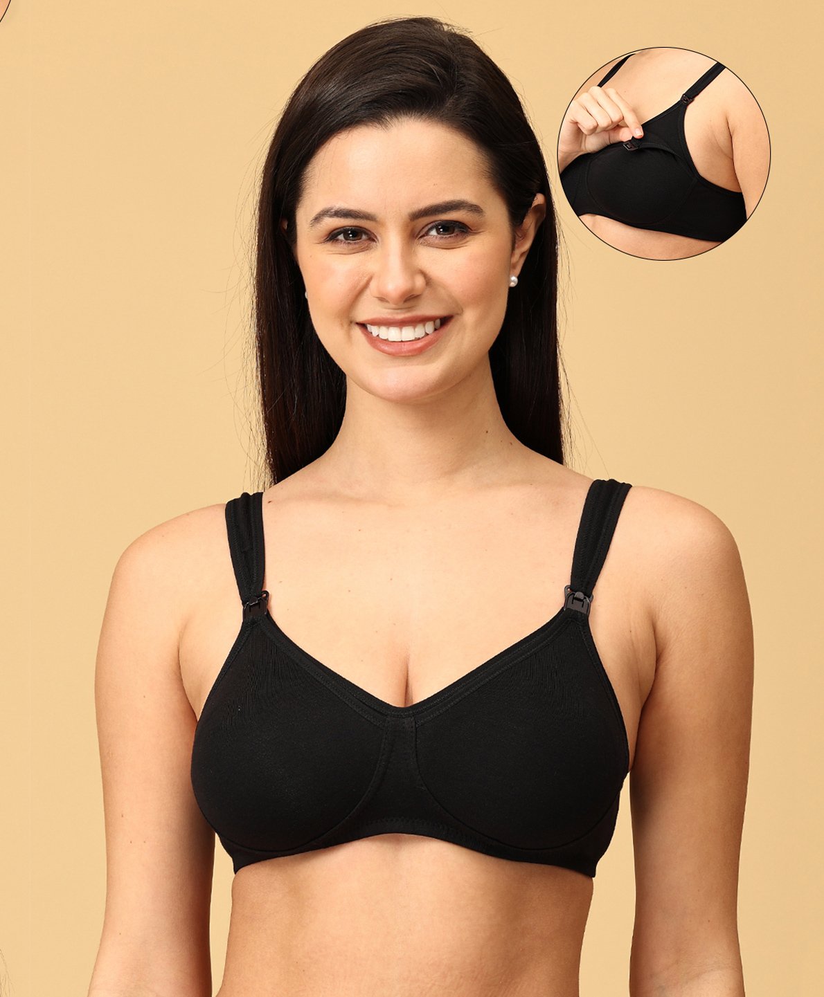 The Mom Store Cotton Elastane Sleeveless Solid Nursing & Feeding Non Padded Bra - Black-picture-12