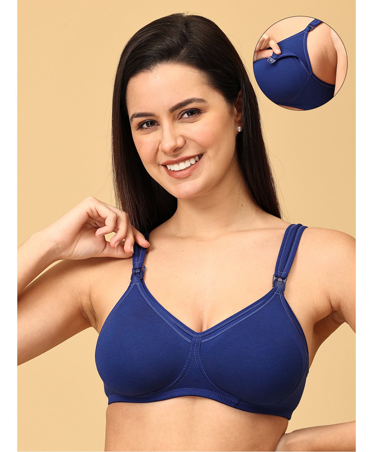 The Mom Store Cotton Elastane Sleeveless Solid Nursing & Feeding Non Padded Bra - Blue-picture-10