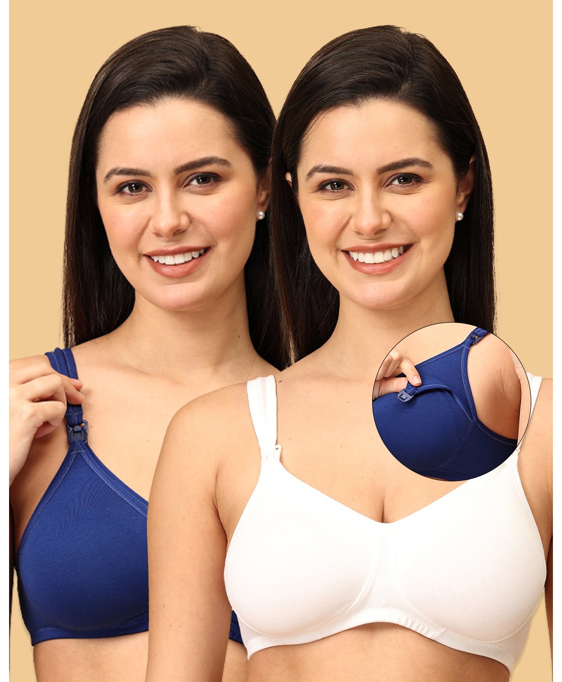 The Mom Store Pack Of 2 Sleeveless Solid Non Padded Nursing Bras - White & Blue-picture-39