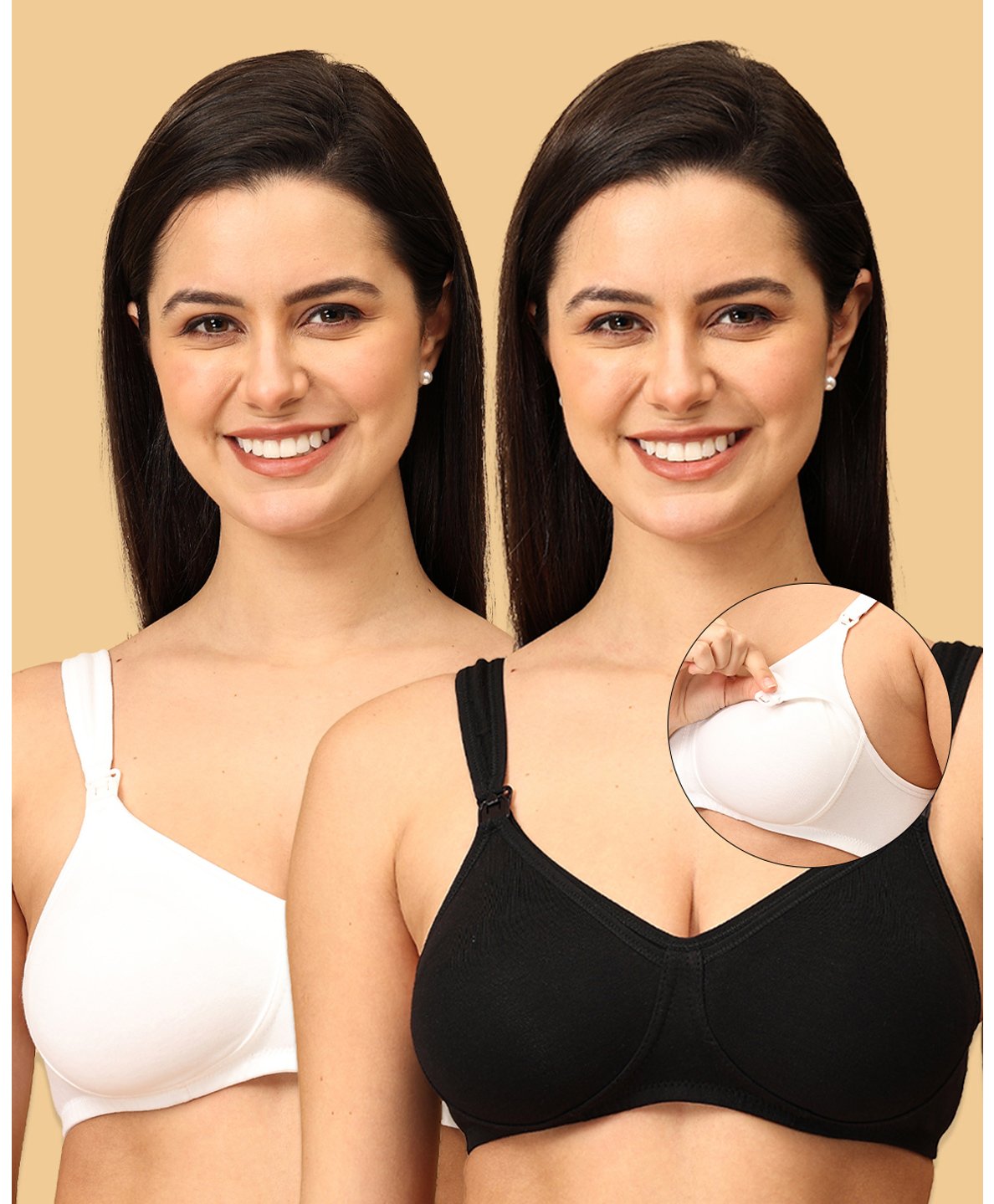 The Mom Store Pack Of 2 Sleeveless Solid Non Padded Nursing Bras - Black & White-picture-17