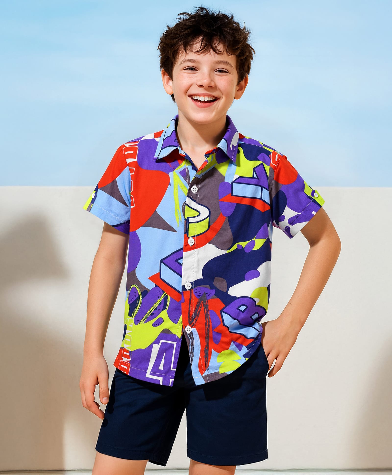 OLLINGTON ST. 100% Cotton Woven Half Sleeves Shirt With Abstract Print - Blue-picture-12