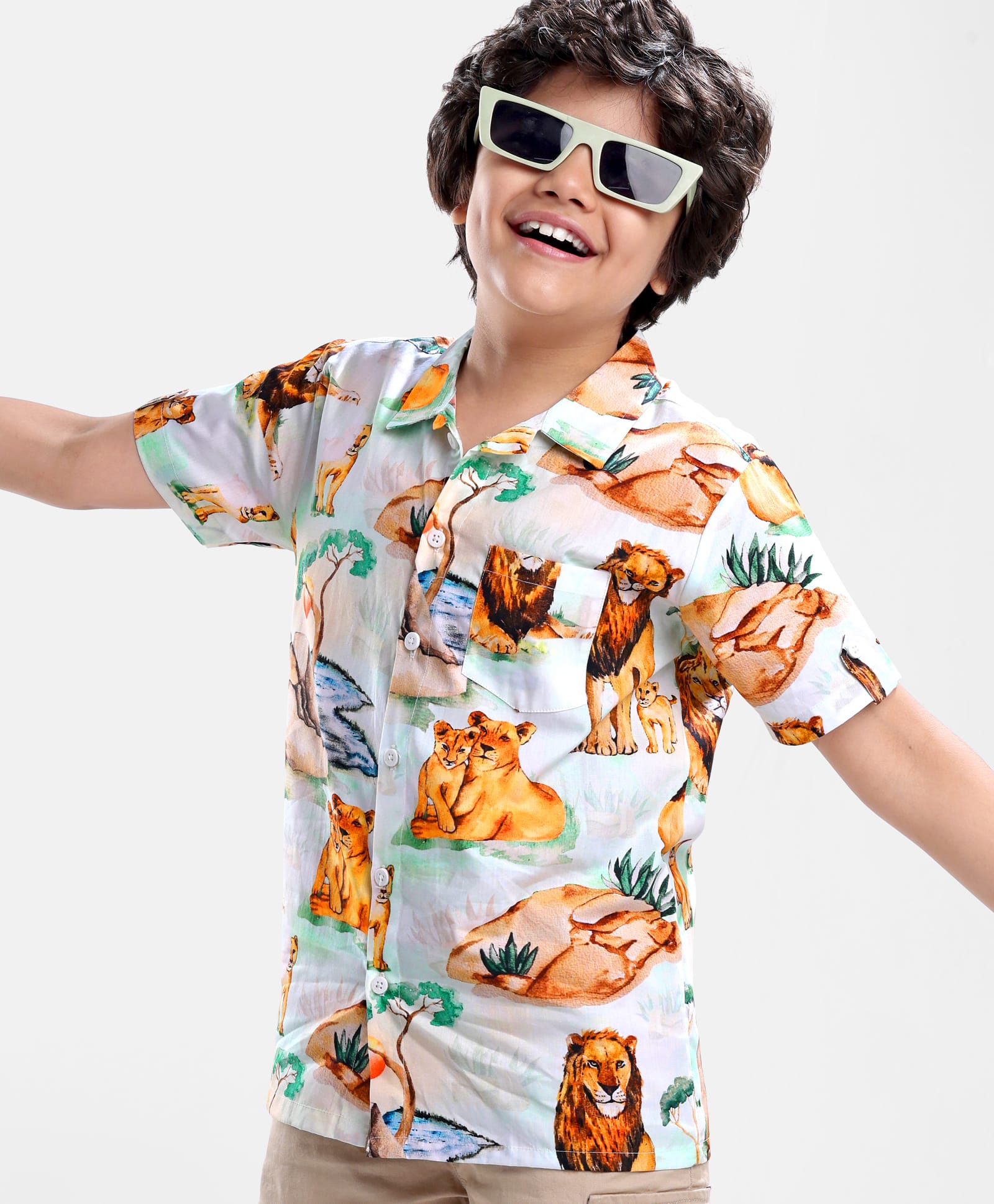 OLLINGTON ST. 100% Cotton Shirt With Lion Print - Multicolour-picture-11