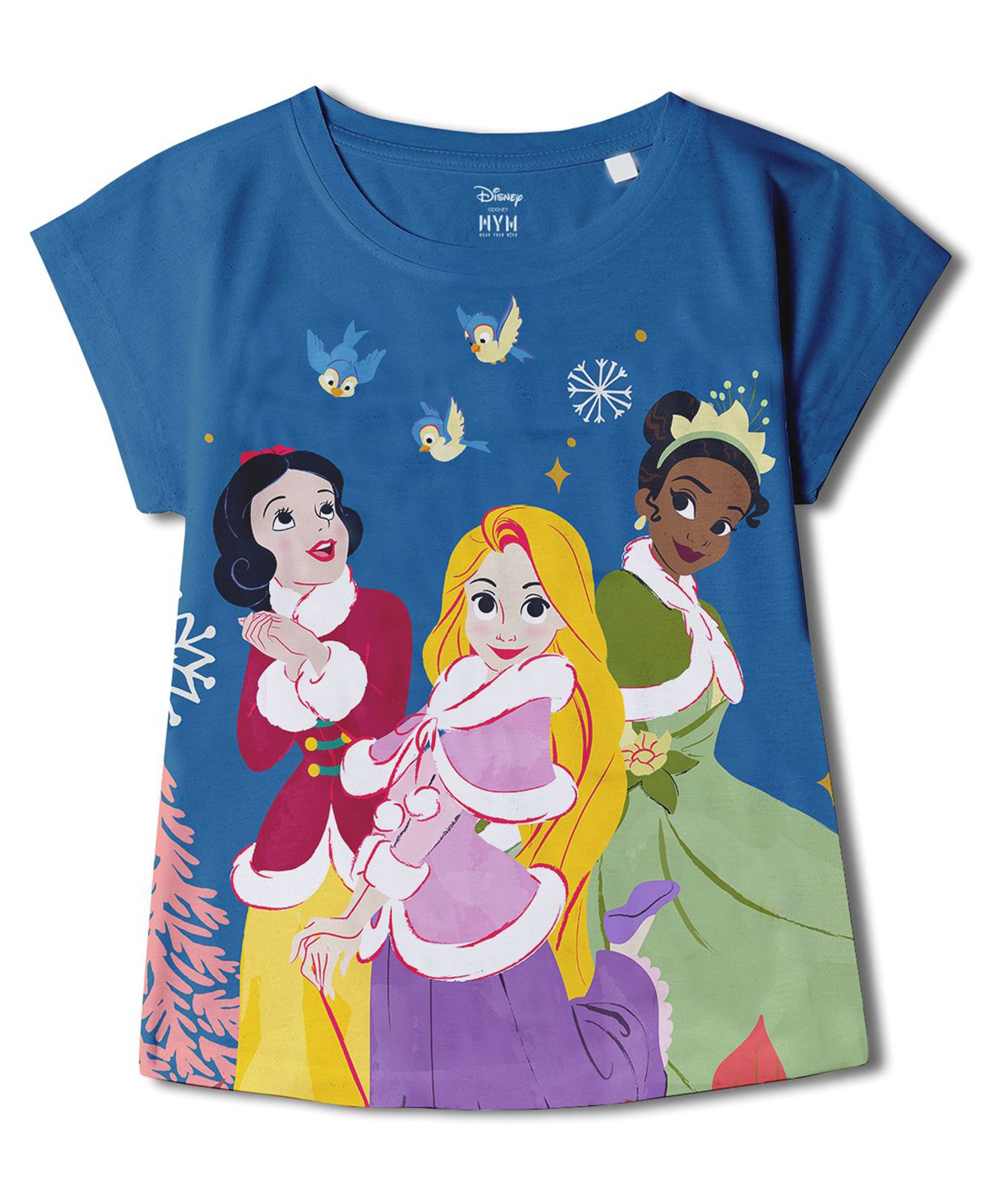 Wear Your Mind Disney Princess Featuring Half Sleeves Princess Tiana Rapunzel & Snow White Printed Top - Royal Blue-image-4