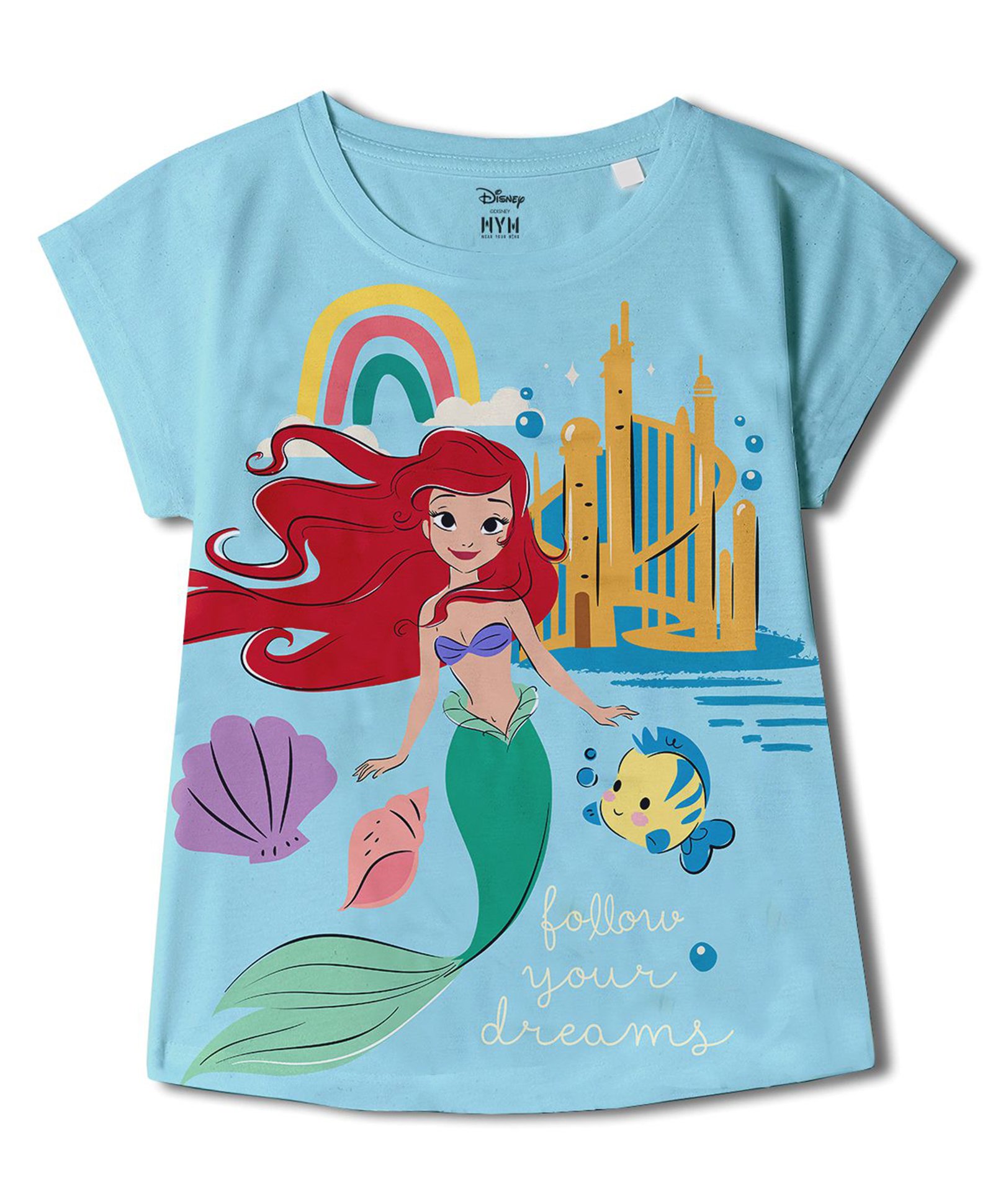 Wear Your Mind Cotton Blended Disney The Little Mermaid Featuring Half Sleeves Ariel Printed Top - Sky Blue-picture-18