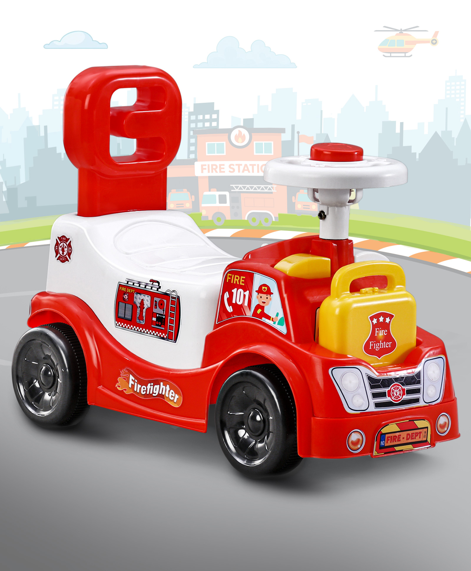 Fire Fighter Theme Manual Push Ride On With Music - Red-image-27