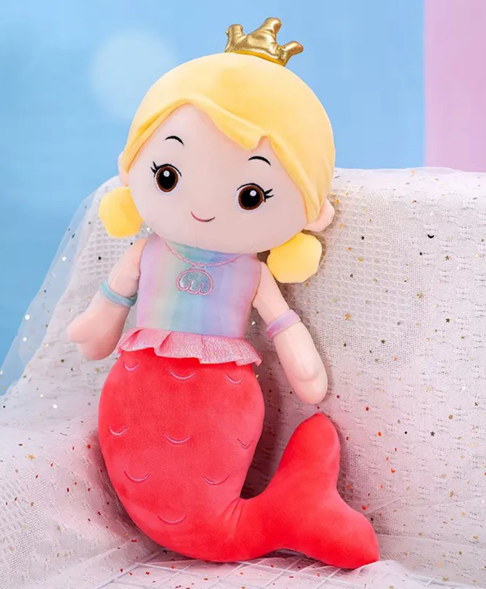 CuddleNest Presents Charming Mermaid Plush Soft Toy for GirlsHeight 30 cm (Red)-picture-13