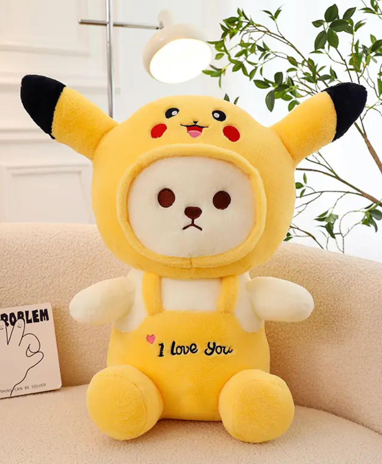 CuddleNest Cute Teddy Bear with Cap - 'I Love You' Plush Toy Yellow - Height 30 cm-image-2