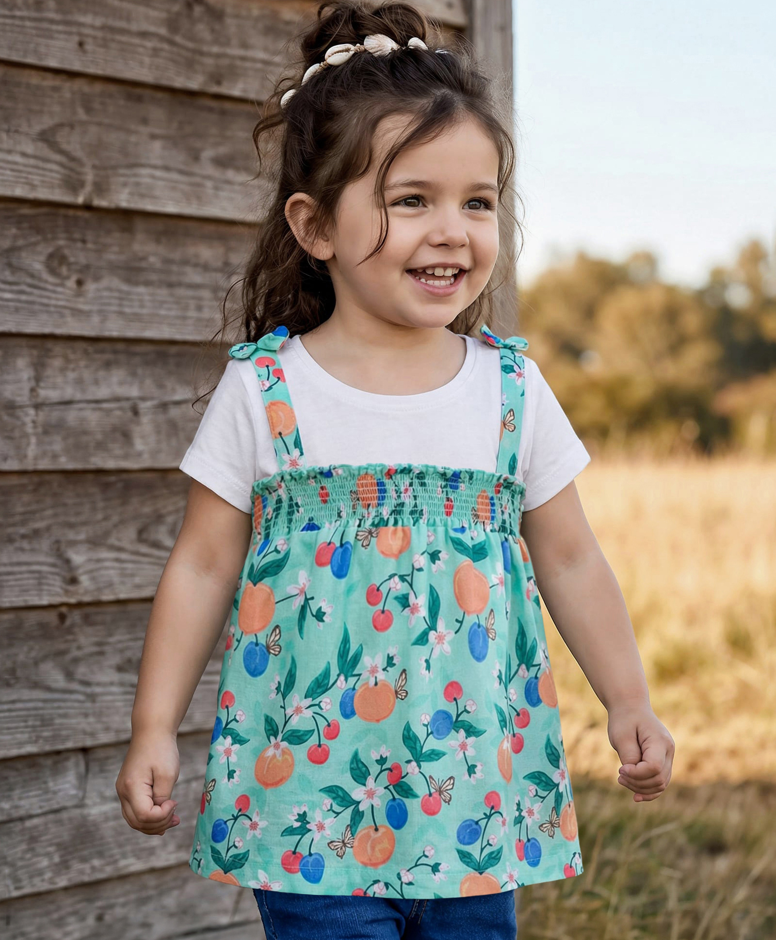 Babyhug Poplin Woven Half Sleeves Top With Floral Print & Bow Applique - Light Blue & White-picture-20