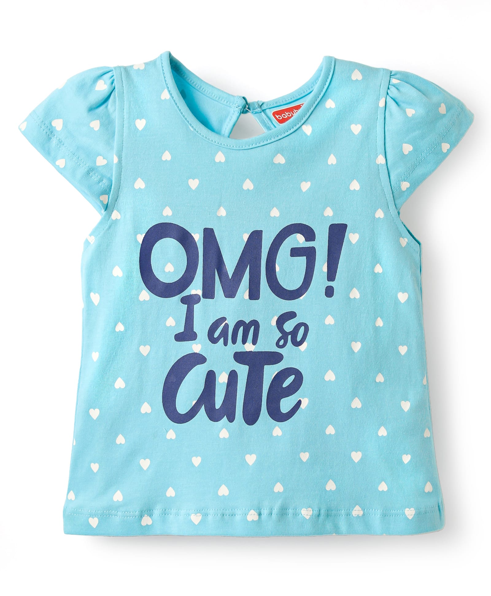 Babyhug Cotton Knit Half Sleeves T-Shirt with Heart & Omg Text Print - Light Blue-picture-22