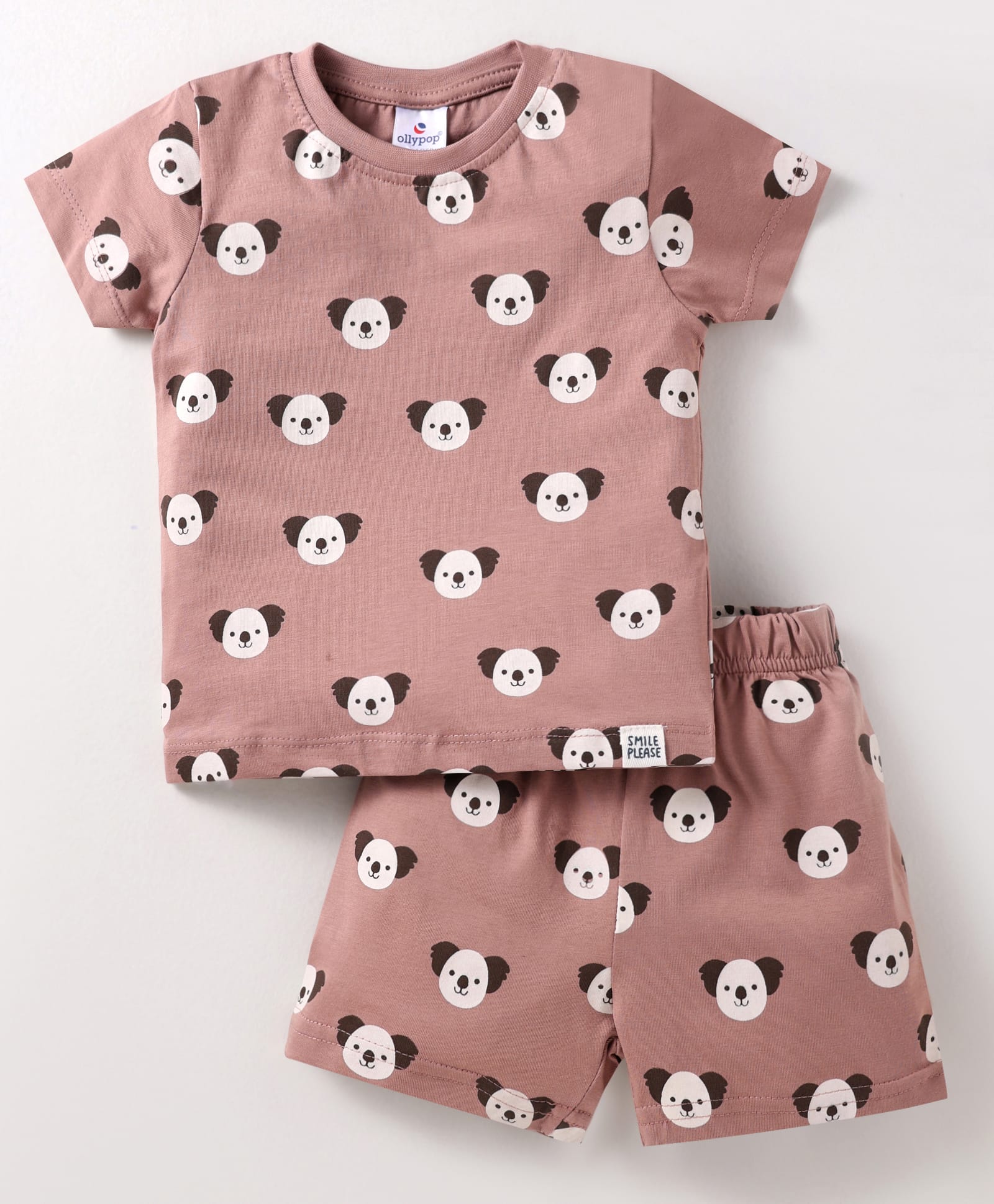 Ollypop Sinker Knit Half Sleeves Shorts Nightsuit with Koala Print - Tan-picture-15