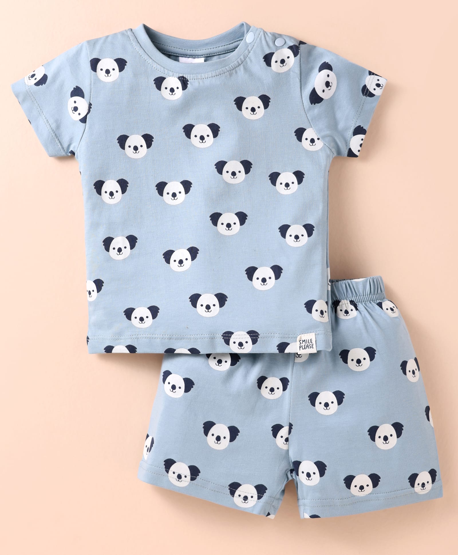 Ollypop Sinker Knit Half Sleeves Shorts Nightsuit with Koala Print - Light Blue-picture-33