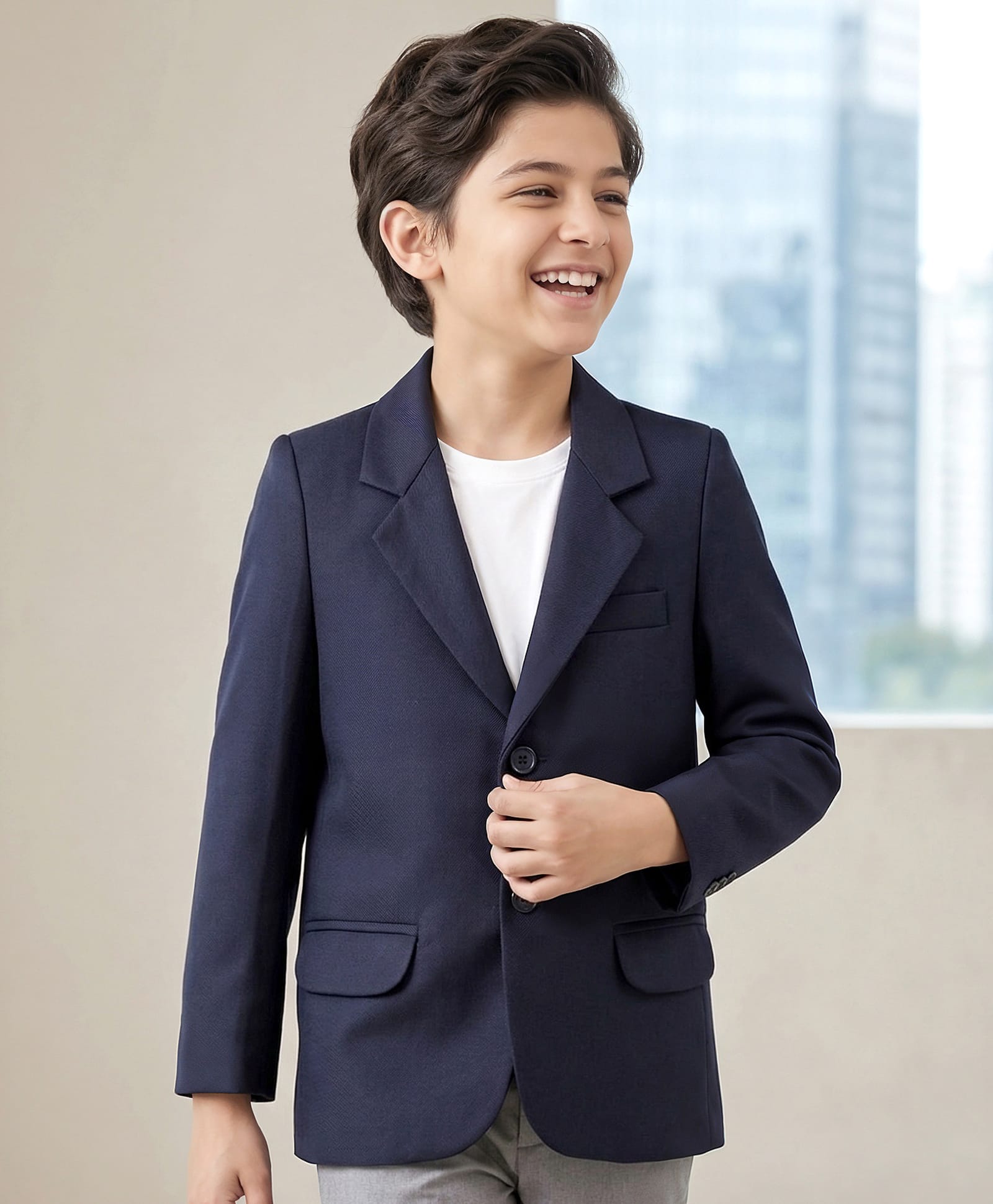 kookie kids india Kookie Kids Woven Full Sleeves Solid Blazer With Front Flap Pockets - Navy Blue-picture-10