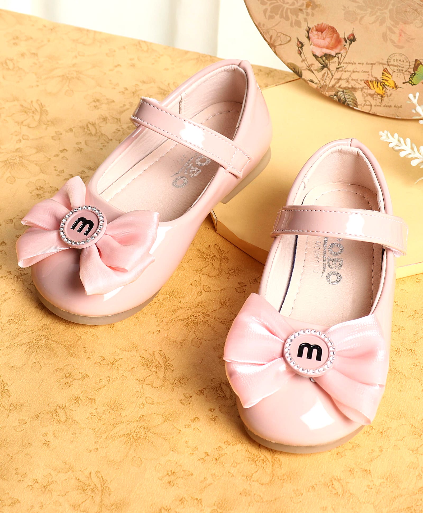 KIDLINGSS Stones Embellished Bow Applique Detailed Mary Jane Ballerinas - Light Pink-image-38