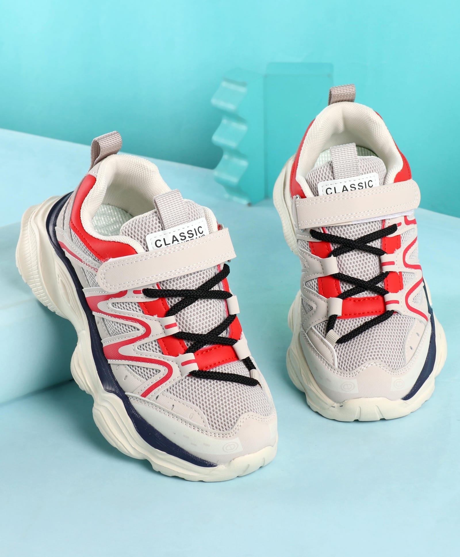KIDLINGSS Mesh Detailed & Abstract Designed WIth Velcro Closure Sneakers - Red-picture-14